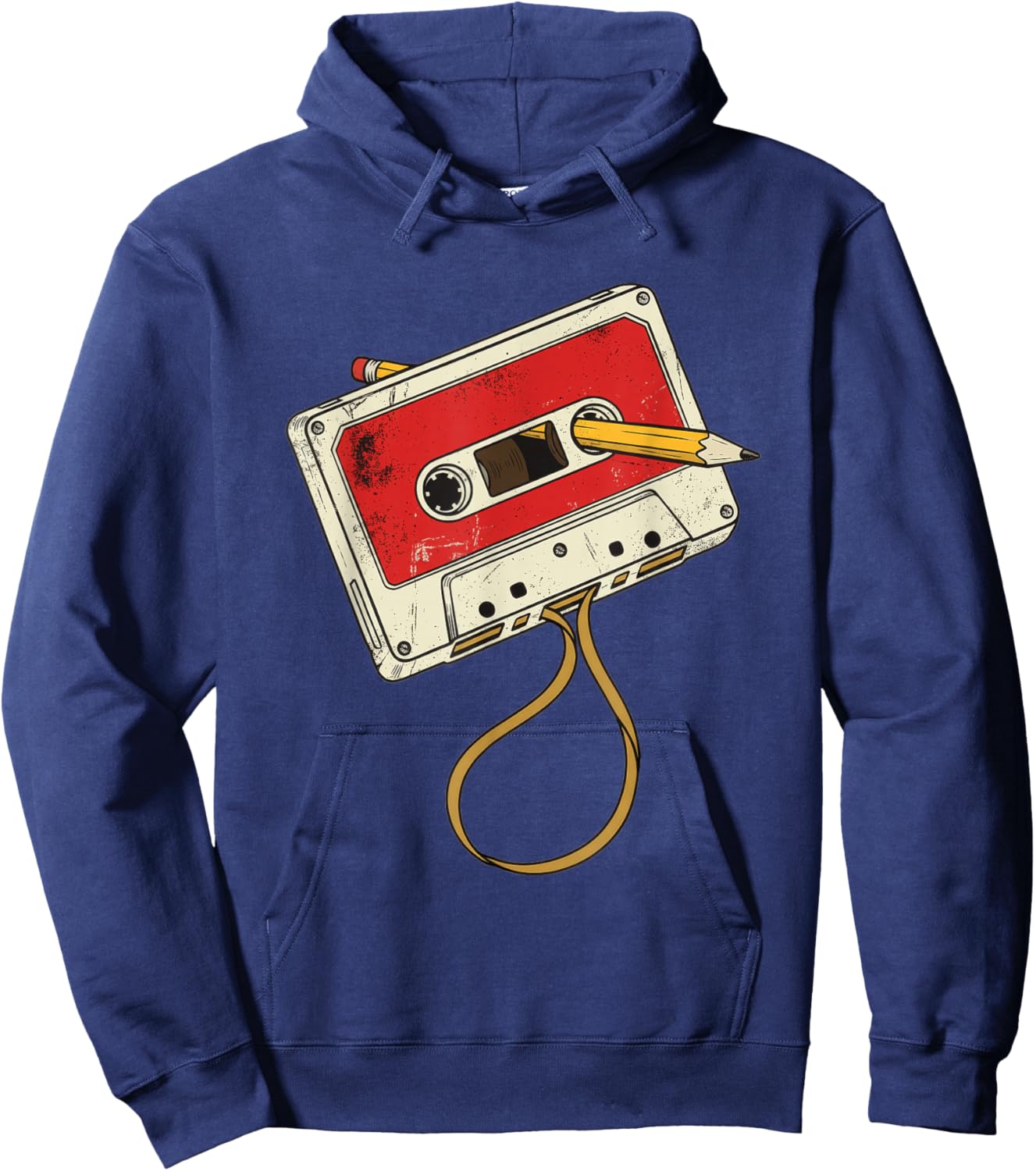 Retro Cassette Tape Rewind Pencil Drawing Hoodie - Hoodie | Navy