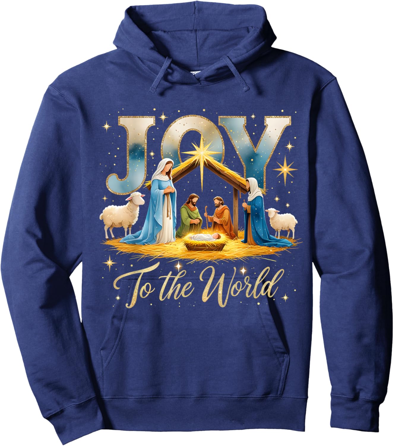 Joy to The World Nativity Scene Christmas Hoodie - Hoodie | Navy