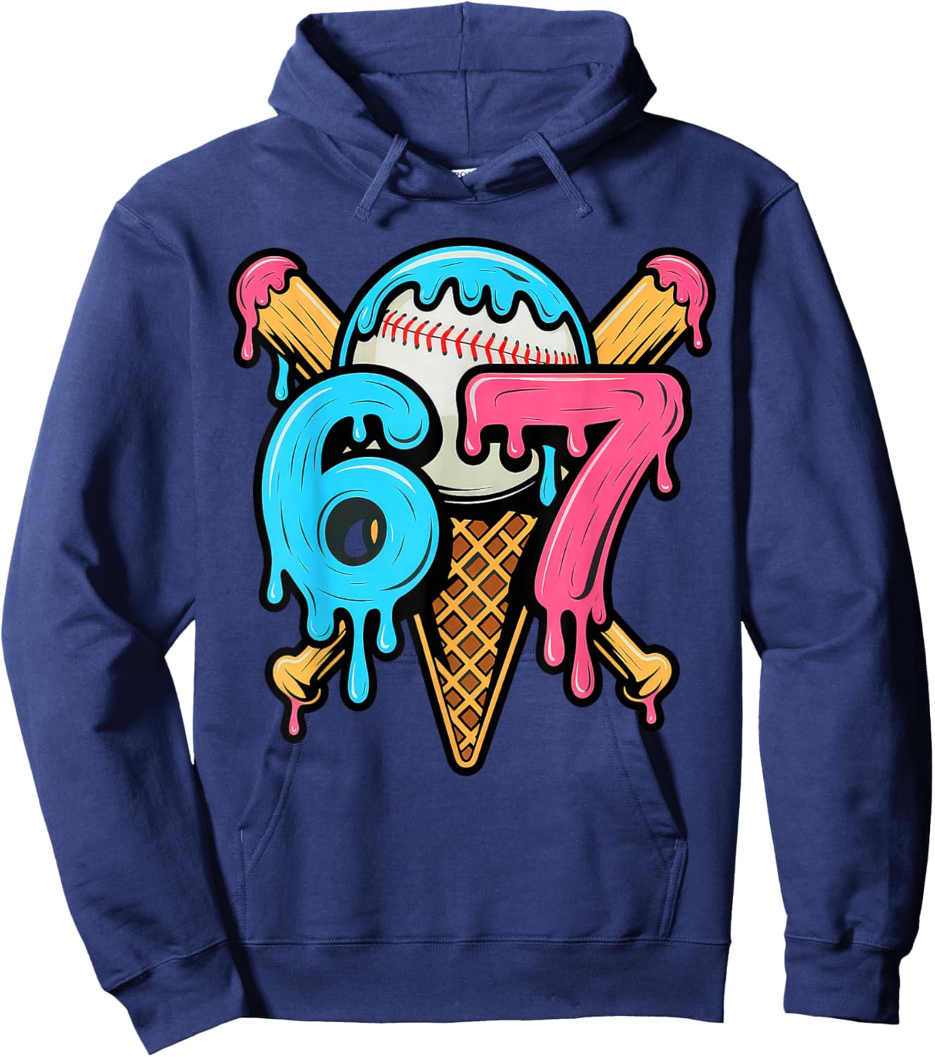 67 Baseball Ice Cream Drip Player Design Hoodie - Hoodie | Navy