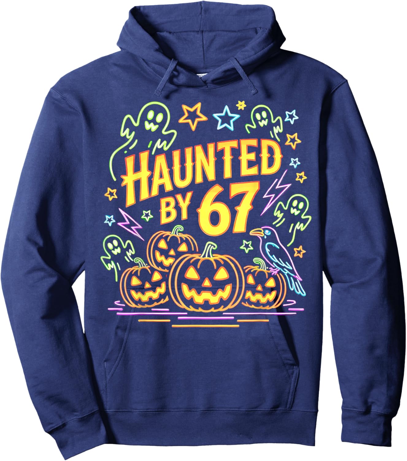 Haunted by 67 Funny Ghost and Pumpkin Halloween Hoodie - Hoodie | Navy