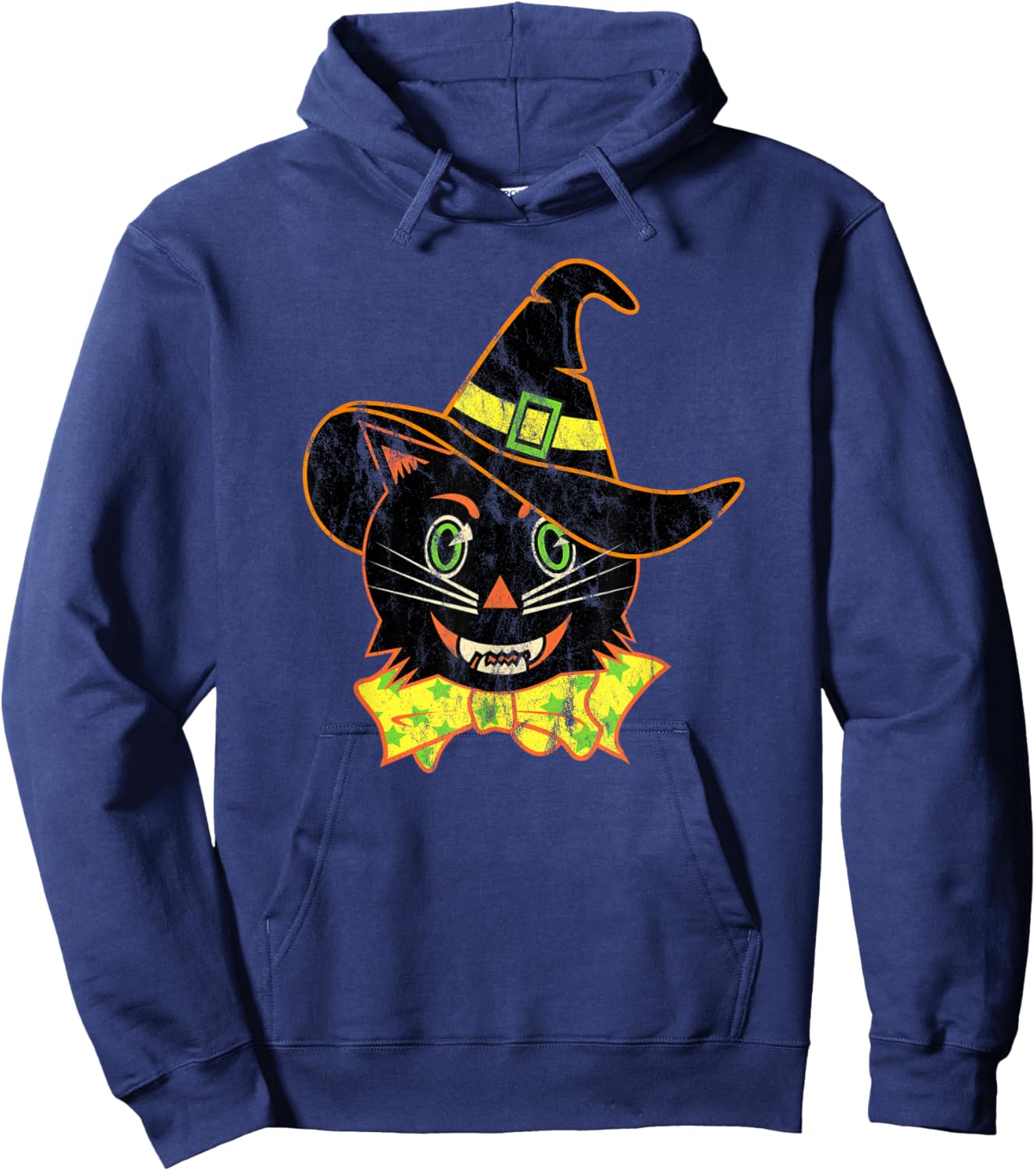 Vintage Halloween Witch Hat Cat Hoodie - Hoodie | Navy