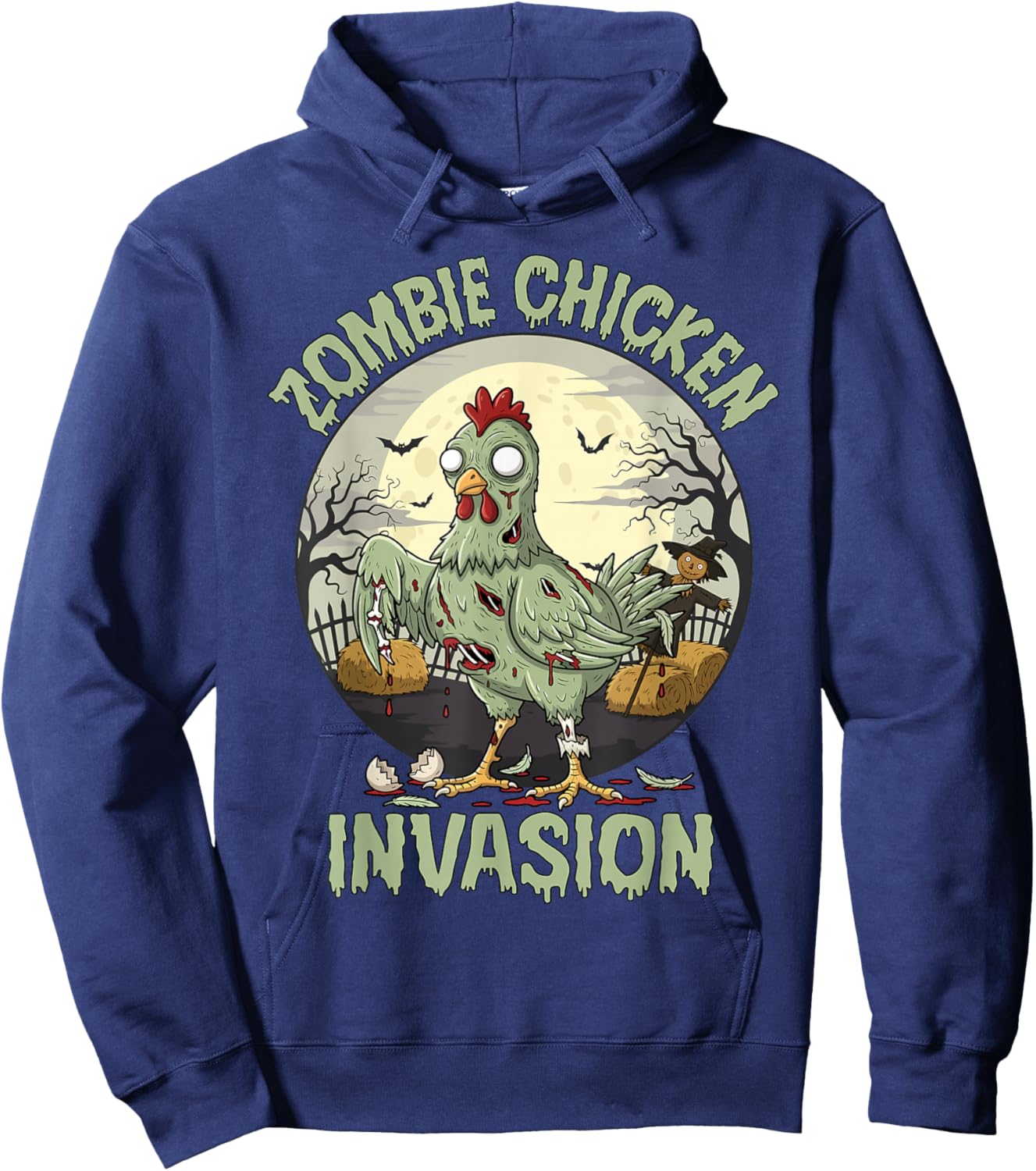 Zombie Chicken Invasion Funny Halloween Hoodie - Hoodie | Navy