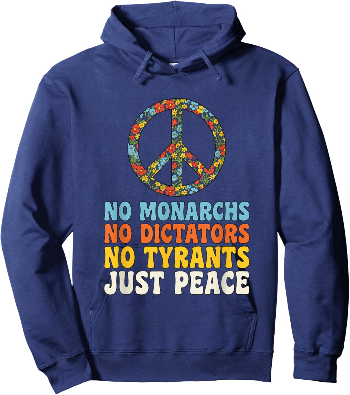 No Kings in America Groovy Vintage 70s Peace Hoodie - Hoodie | Navy