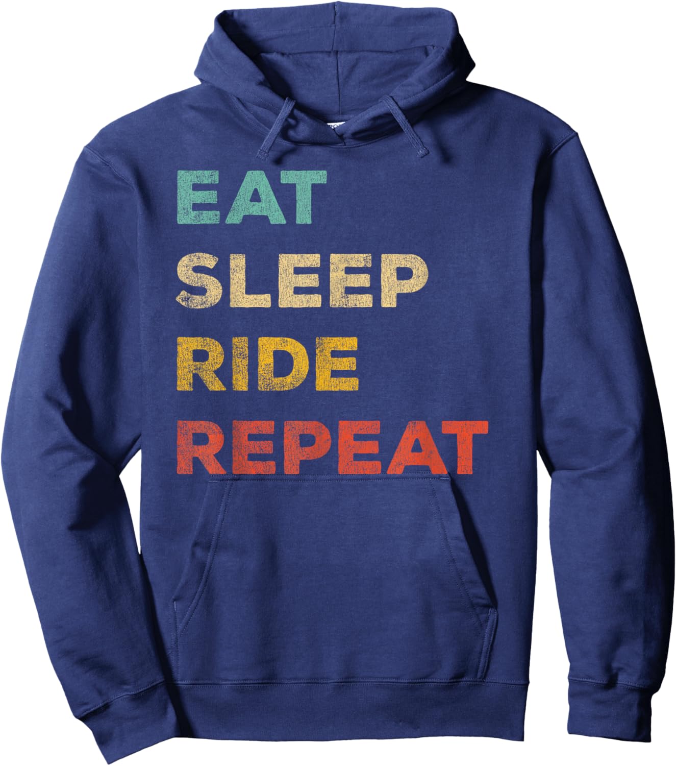 Eat Sleep Ride Repeat Distressed Effect Hoodie - Hoodie | Navy