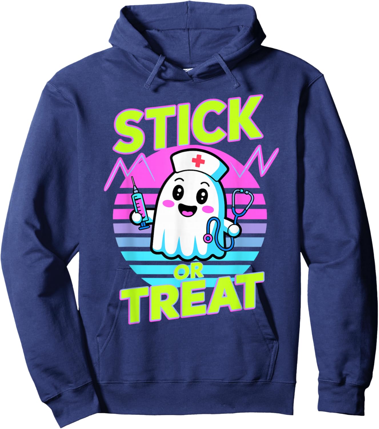 Halloween Stick Or Treat Ghost Nurse Hoodie - Hoodie | Navy