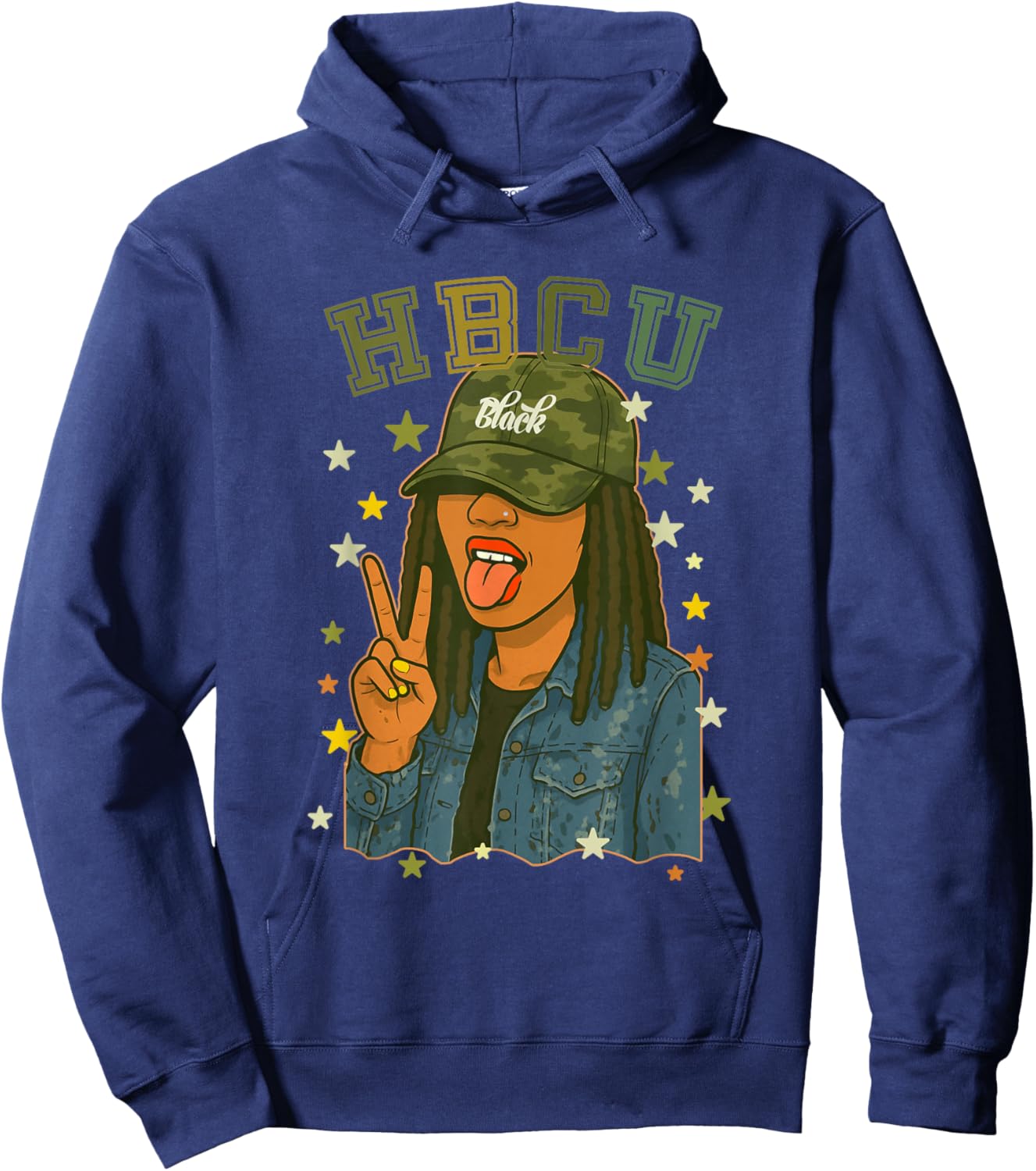 HBCU Camo Black Woman Peace Sign Grad Hoodie - Hoodie | Navy