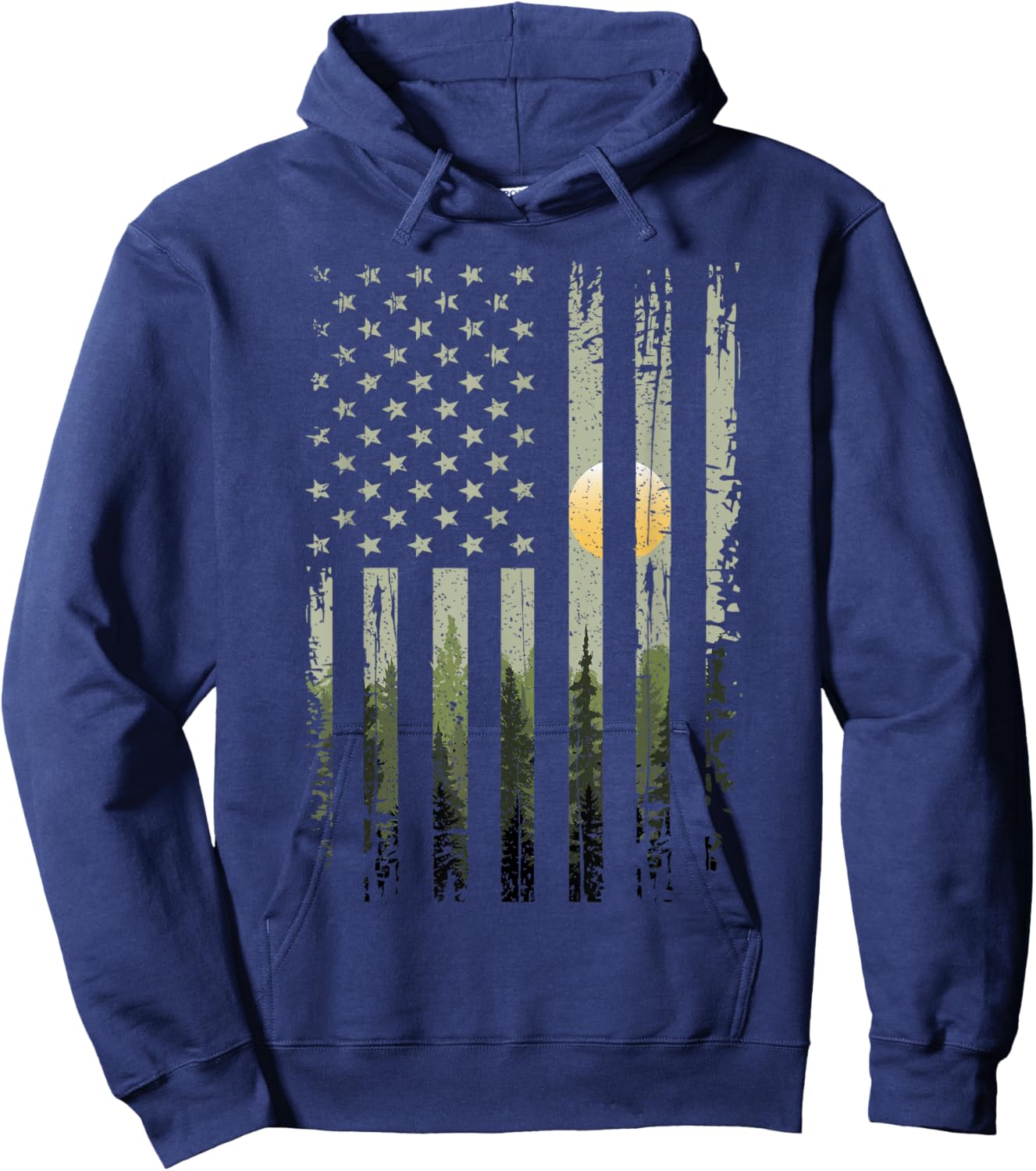 Outdoor Trees Forest American Flag Hoodie - Hoodie | Navy