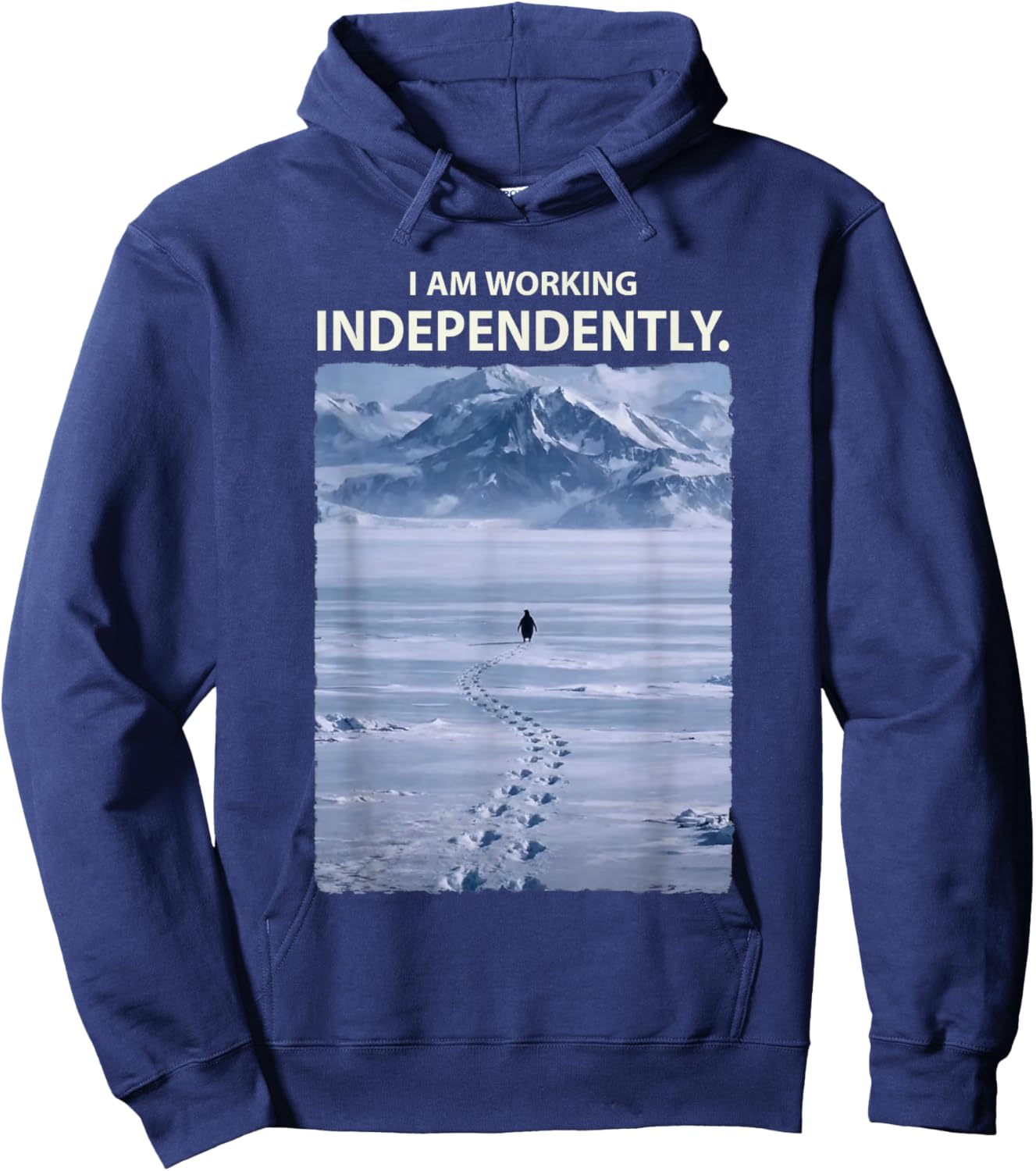 Lone Penguin Walking Toward Mountain Meme Hoodie - Hoodie | Navy