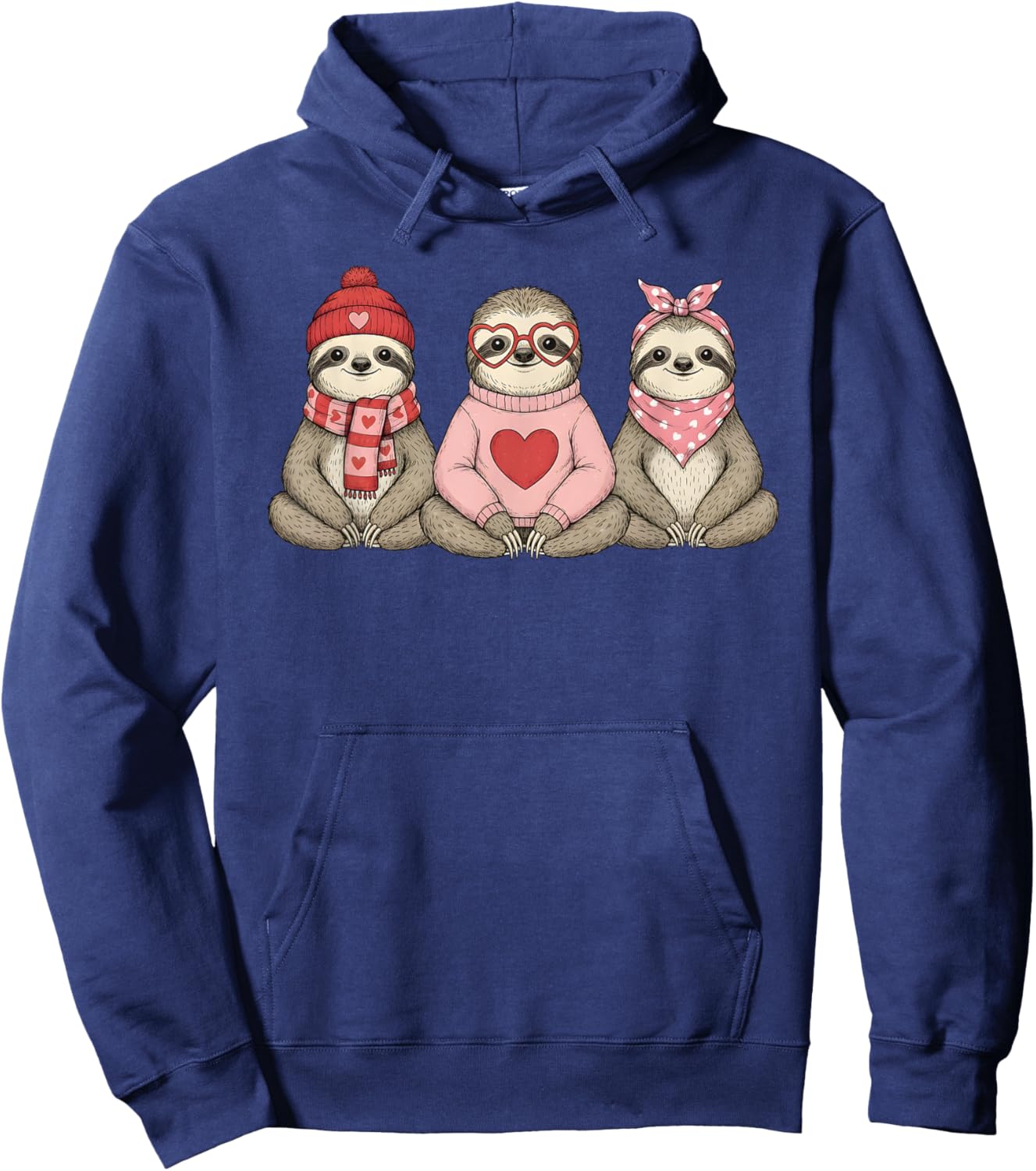 Retro Sloth Cute Valentine Hoodie - Hoodie | Navy