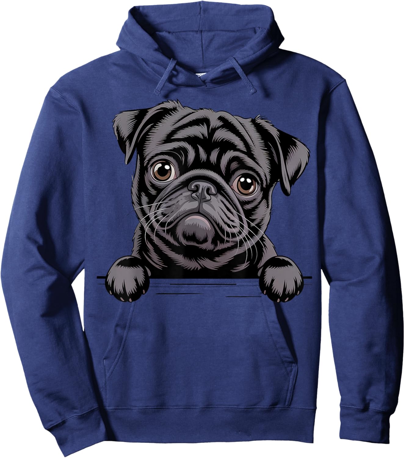 Black Pug Funny Peeking Pocket Puppy Dog Lover Hoodie - Hoodie | Navy