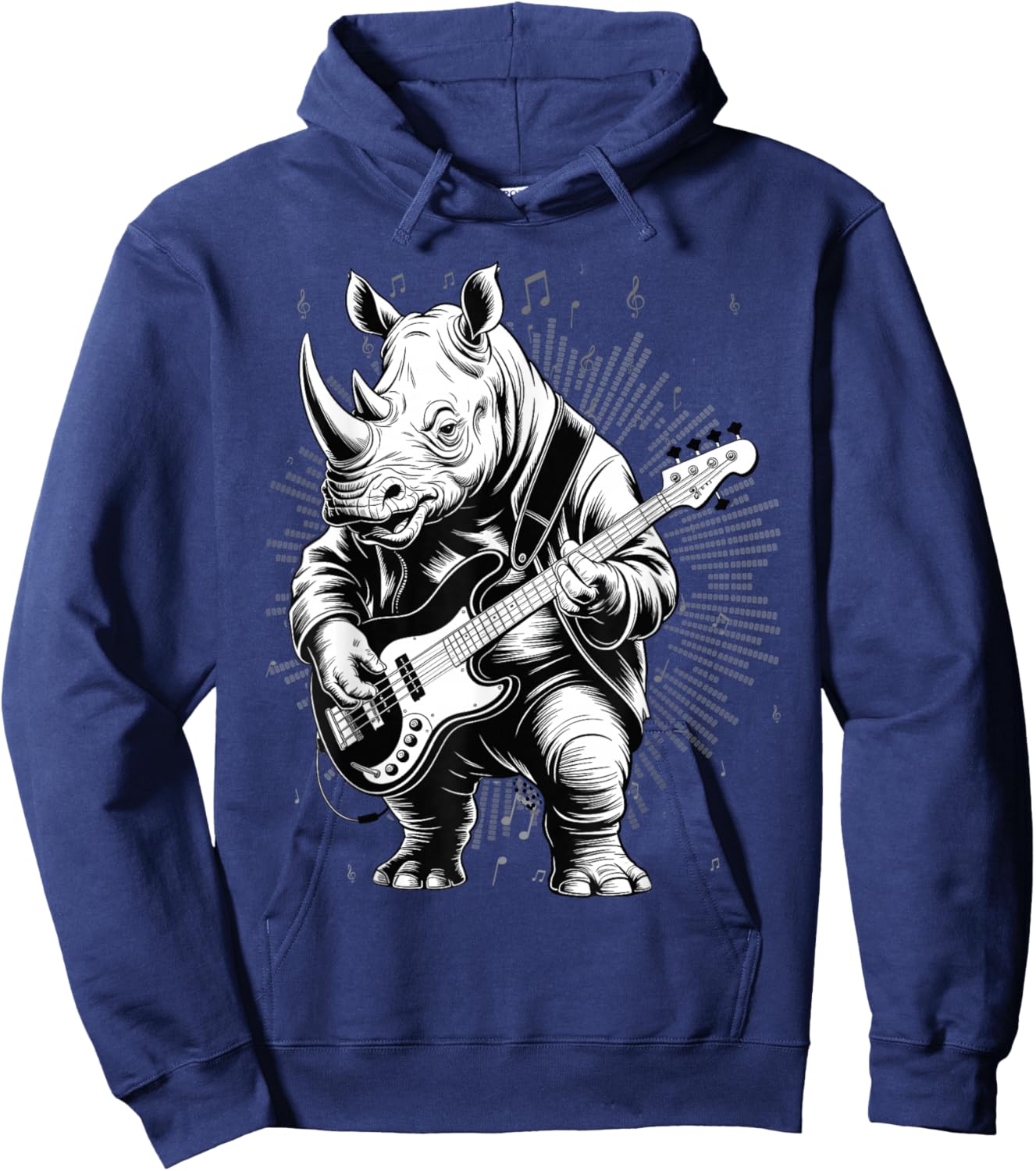 Rhino Funny Playing Bass Guitar Cute Rockin' Hoodie - Hoodie | Navy