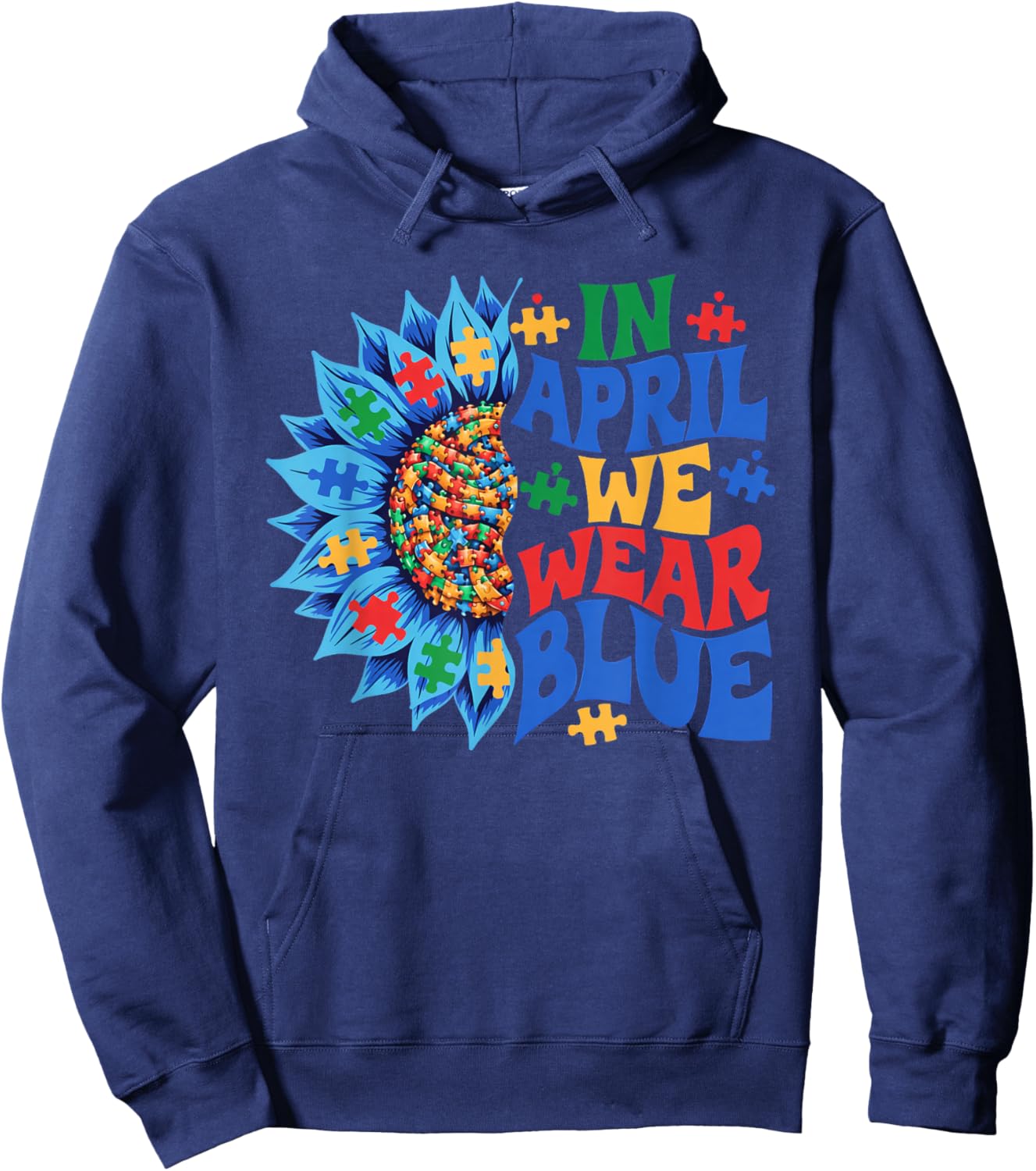 Blue Autism Awareness Sunflower Autism Hoodie - Hoodie | Navy