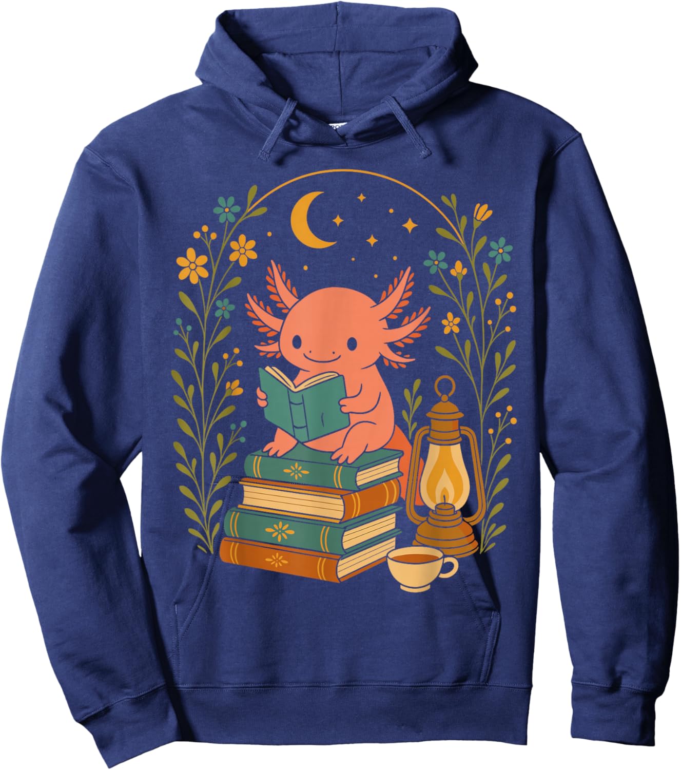 Cute Axolotl Reading Books Cozy Bookworm Hoodie - Hoodie | Navy