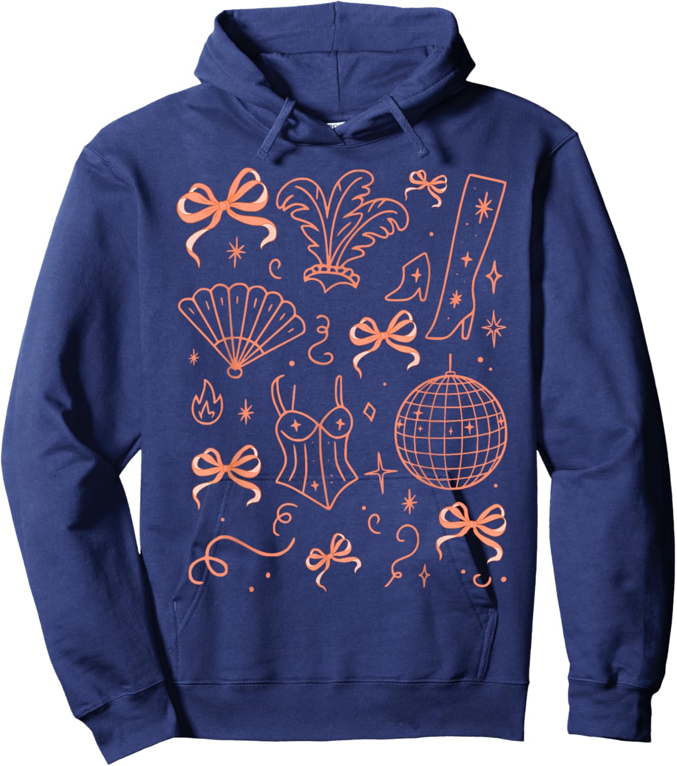 Vintage Disco Ball Aesthetic Coquette Bow Party Hoodie - Hoodie | Navy