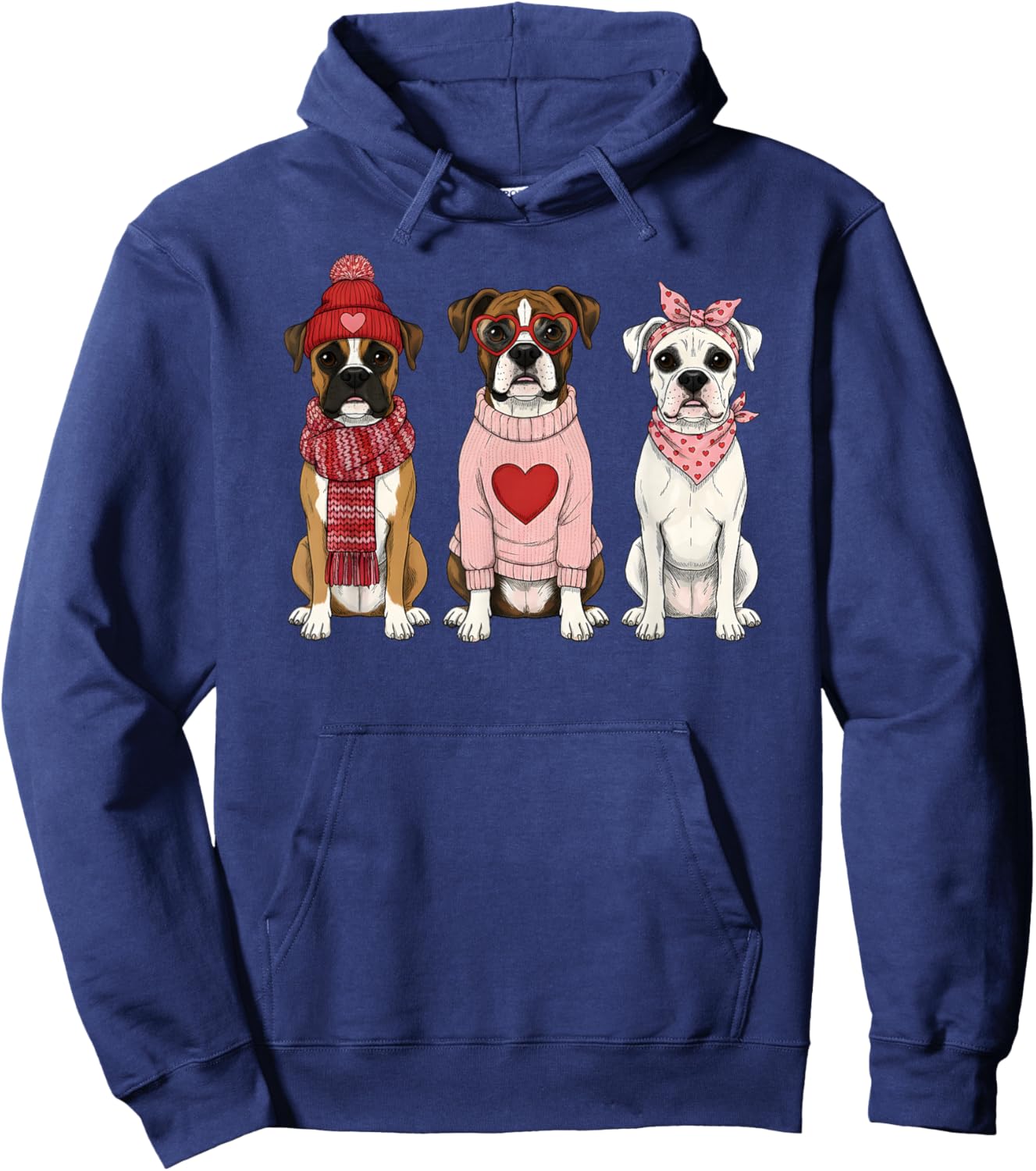 Cute Boxer Dog Valentine Hoodie - Hoodie | Navy