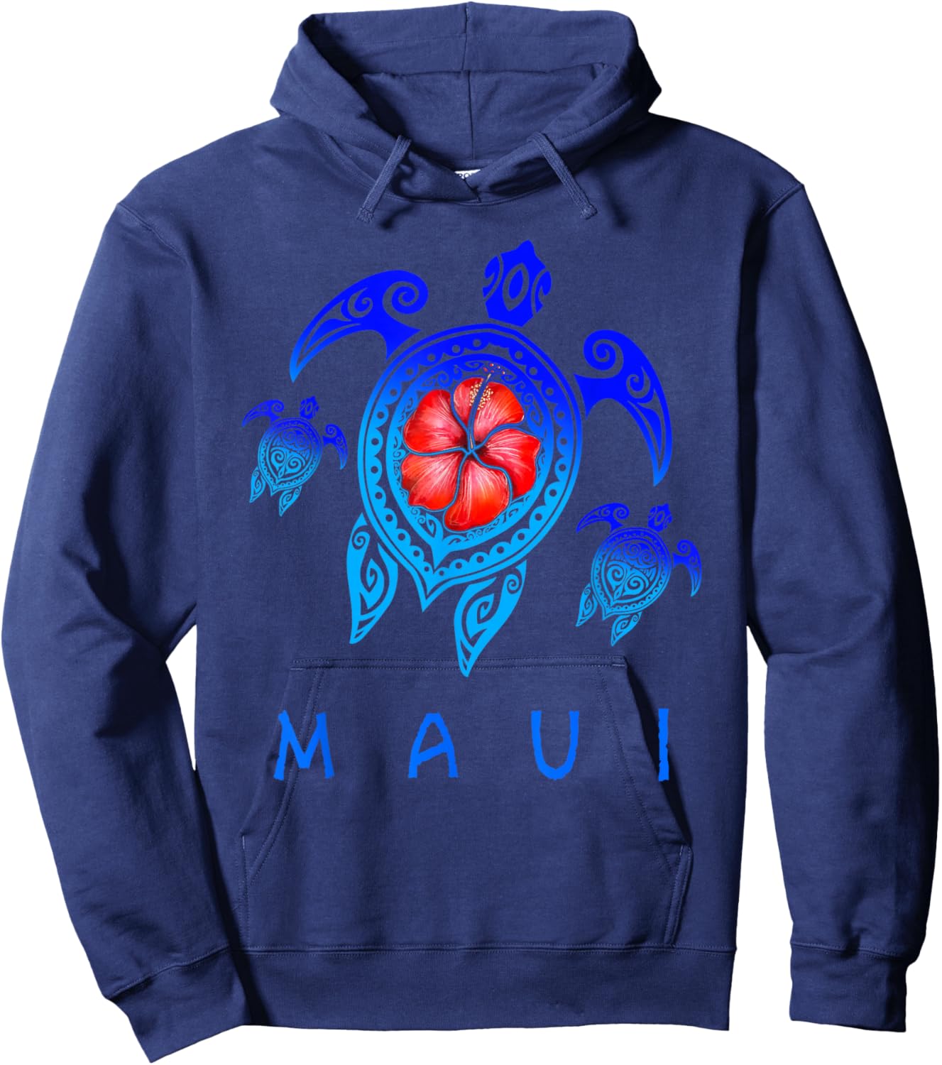 Maui Hawaii Sea Turtle Blue Tribal Hibiscus Hoodie - Hoodie | Navy