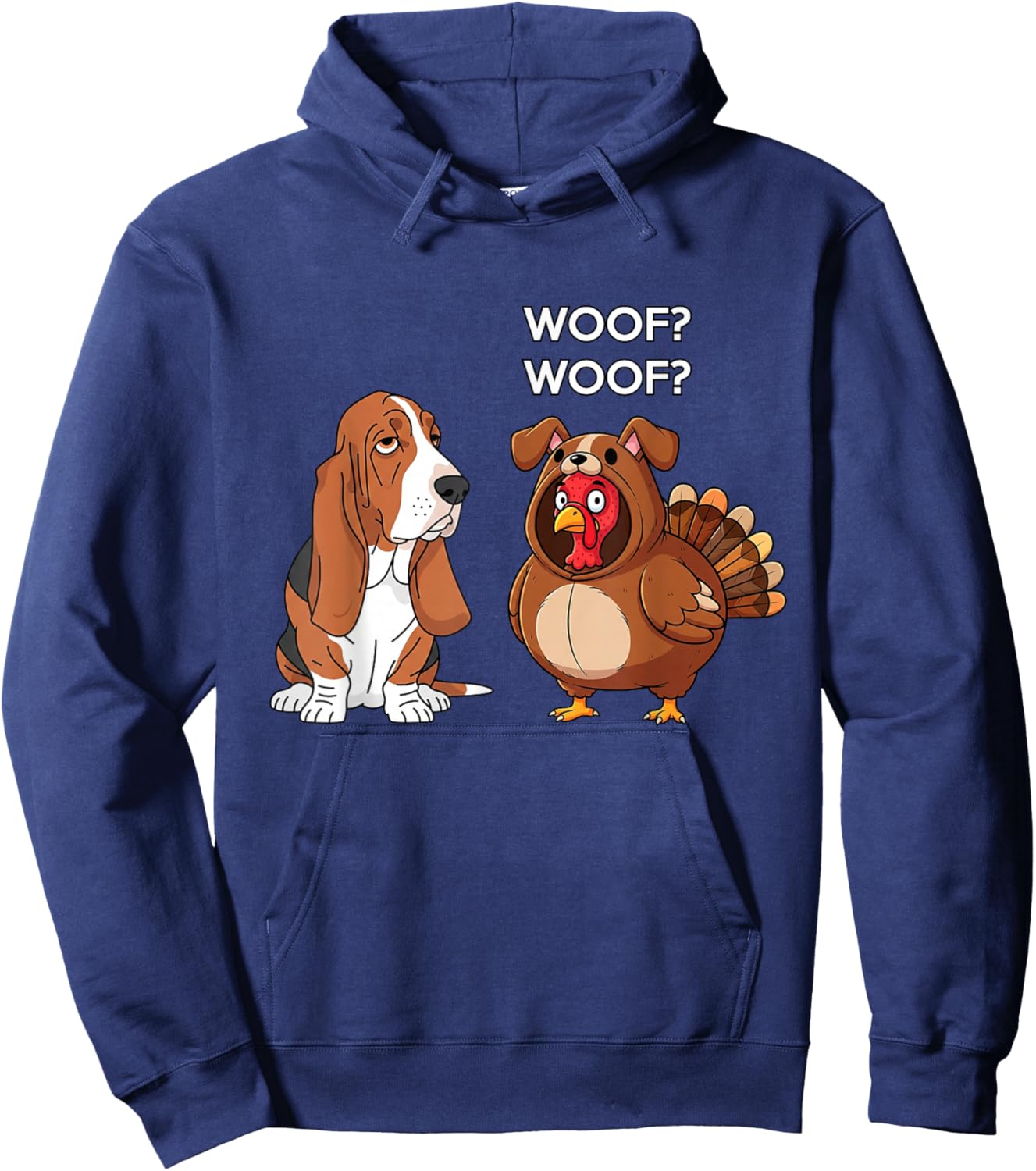 Funny Thanksgiving Basset Hound and Turkey Hoodie - Hoodie | Navy