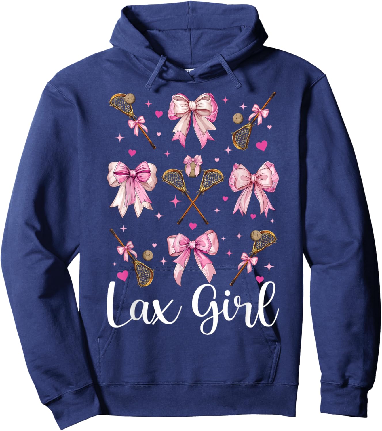 Lax Girl Lacrosse Girl Pink Coquette Bow Hoodie - Hoodie | Navy