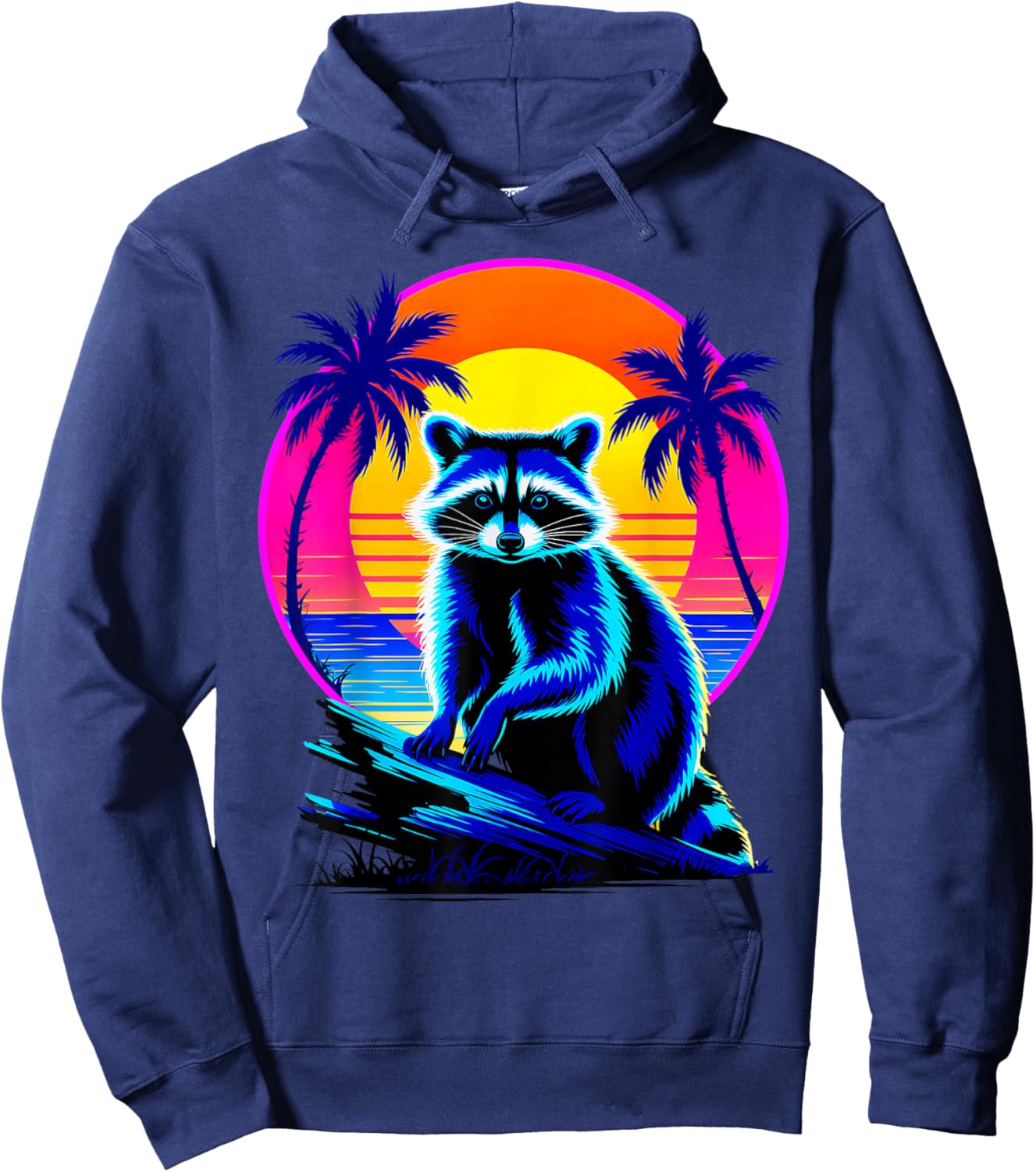 Vintage Retrowave Synthwave 80s Raccoon Hoodie - Hoodie | Navy