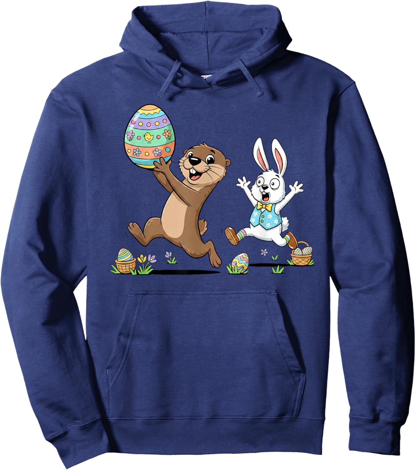 Funny Otter Bunny Easter Egg Kids Easter Day Hoodie - Hoodie | Navy