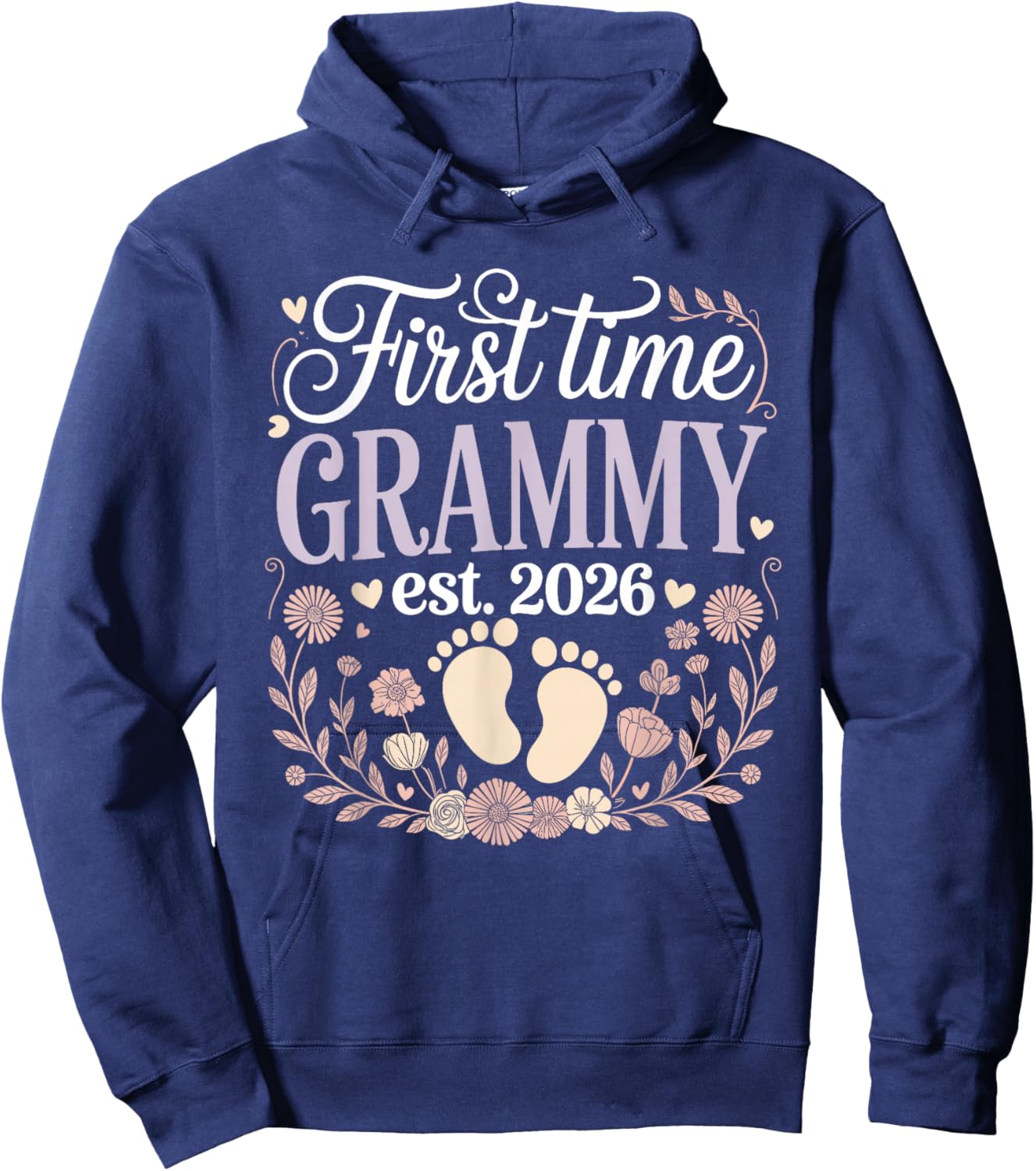 First Time Grammy Est 2026 Floral Baby Reveal Hoodie - Hoodie | Navy