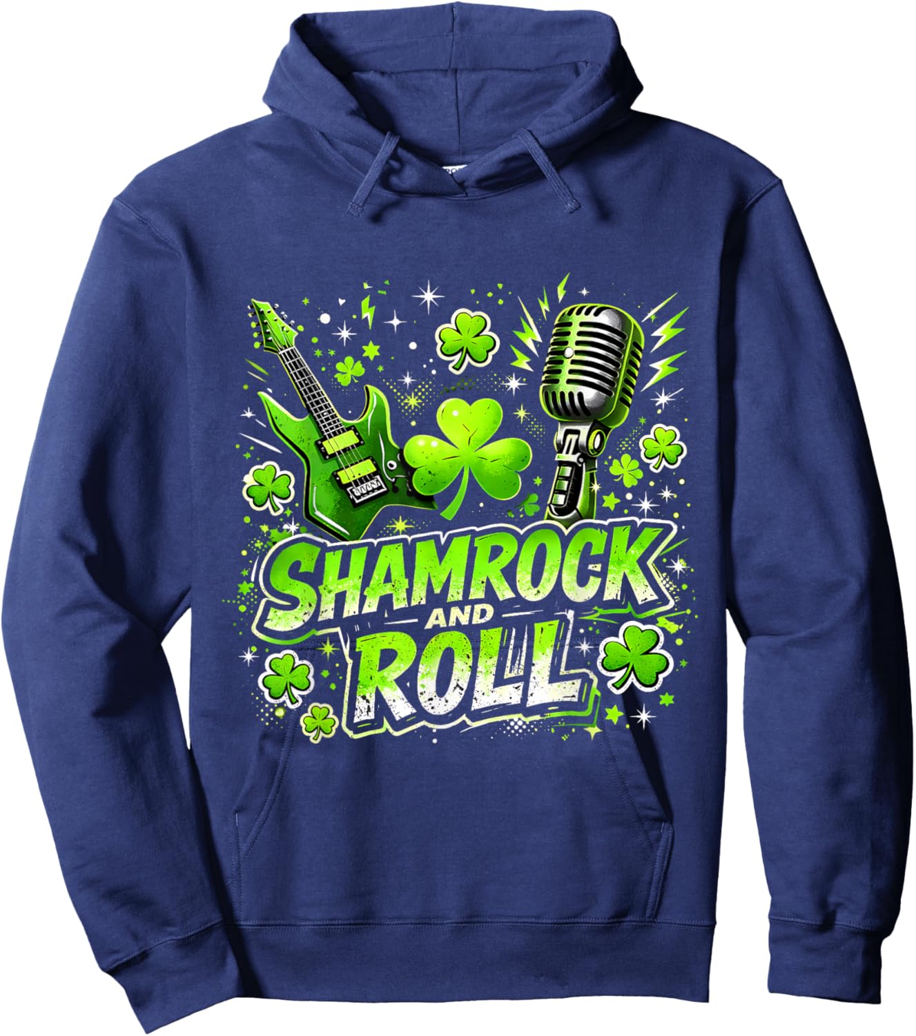 Shamrock and Roll St Patrick Day Rock Vibes Hoodie - Hoodie | Navy