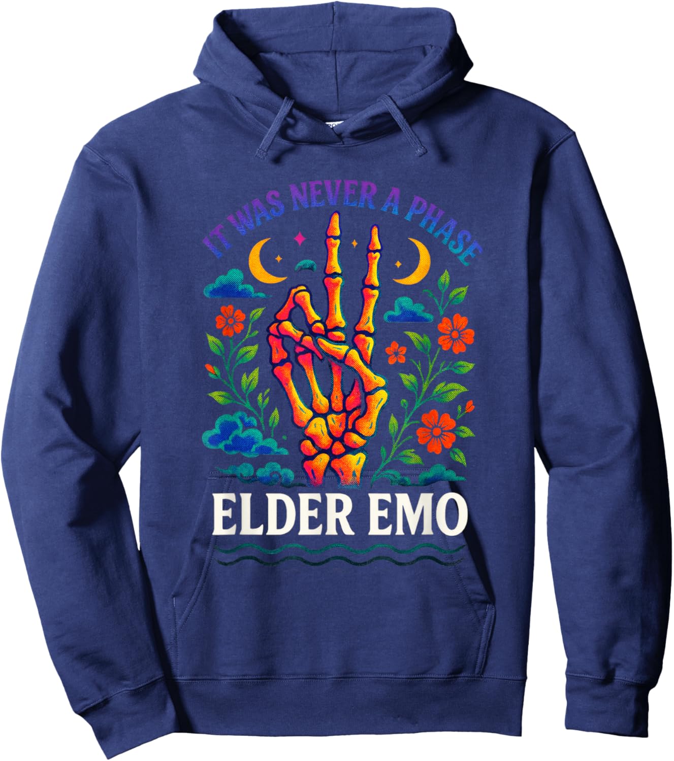 Elder Emo - Nostalgia Skeleton Hand Design Hoodie - Hoodie | Navy