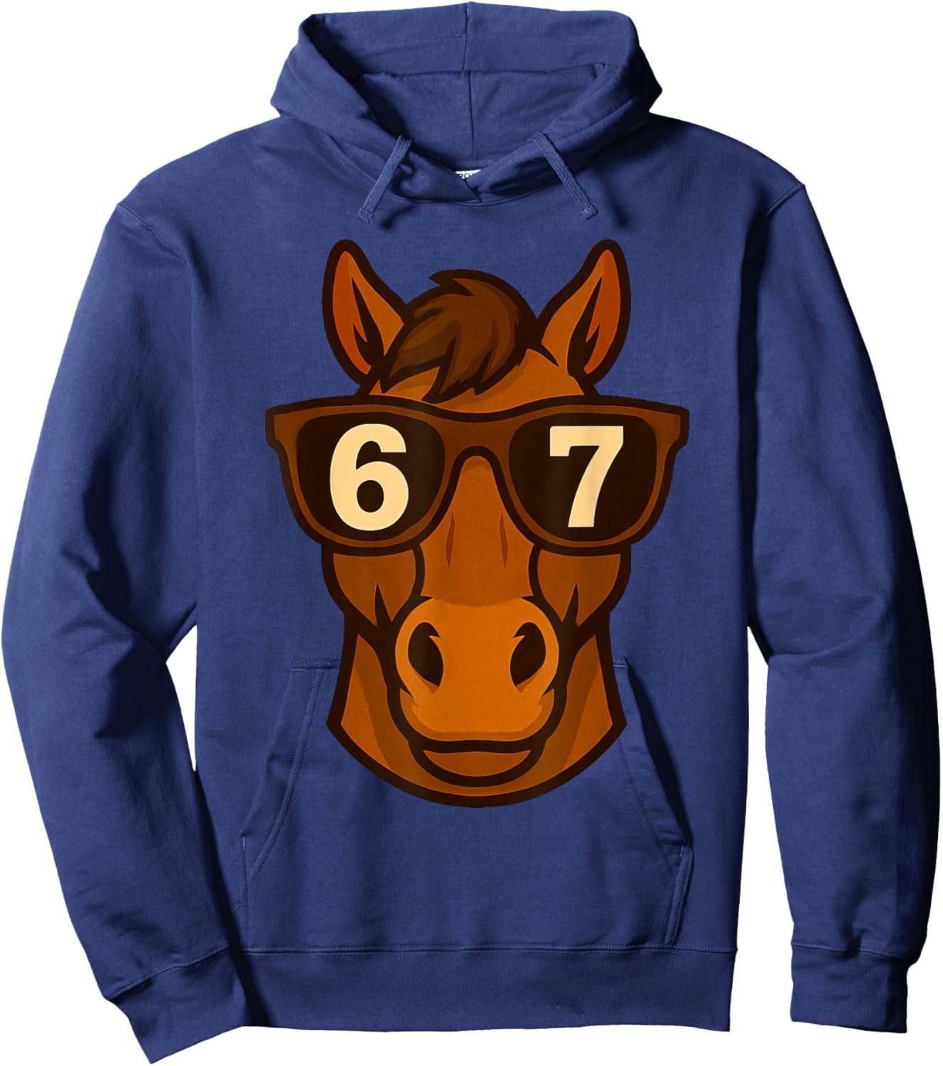 Funny Horse Sunglasses 67 Six Seven Meme Hoodie - Hoodie | Navy