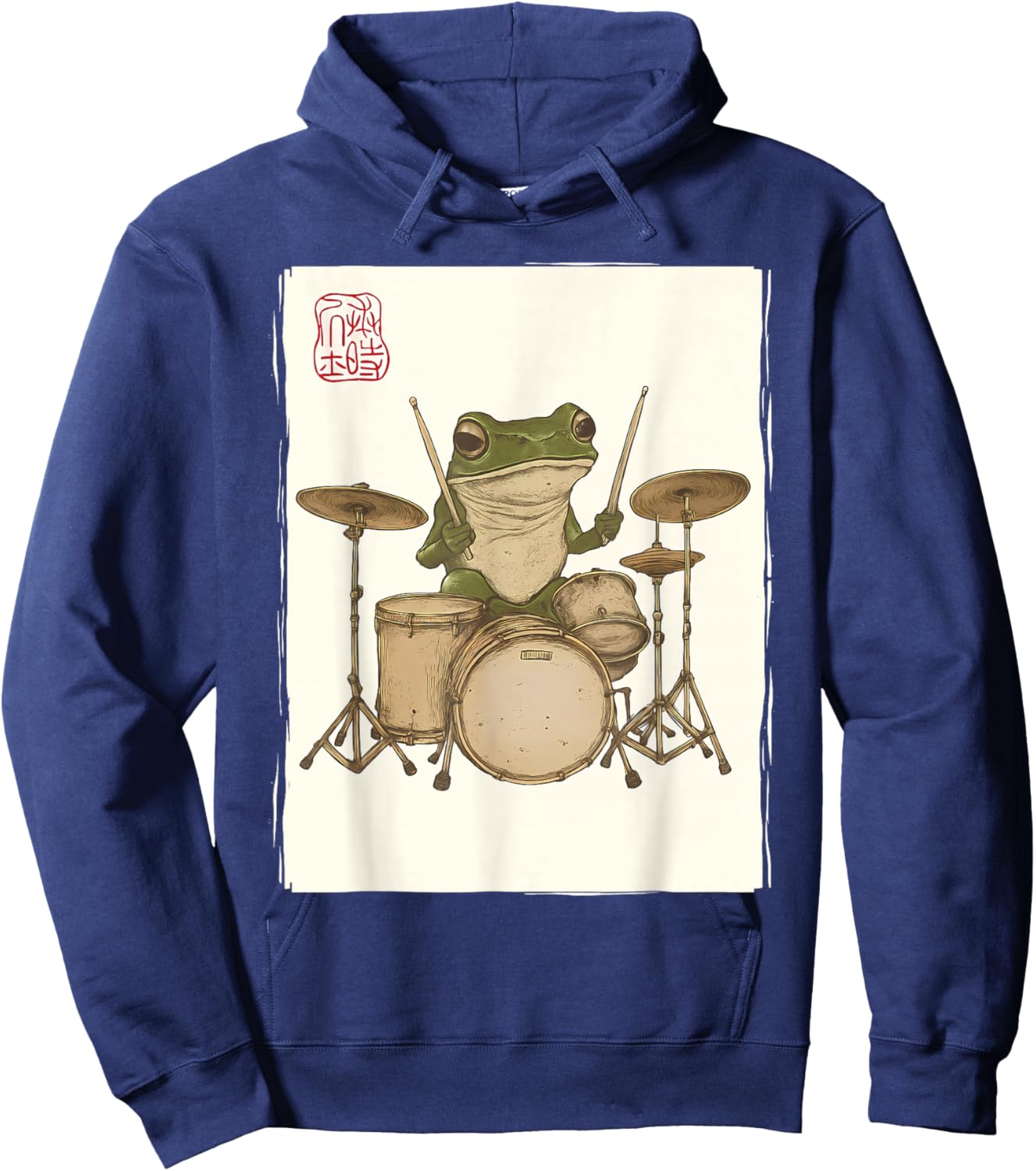 Funny Frog Drum Rock Music Kawaii Japanese Hoodie - Hoodie | Navy