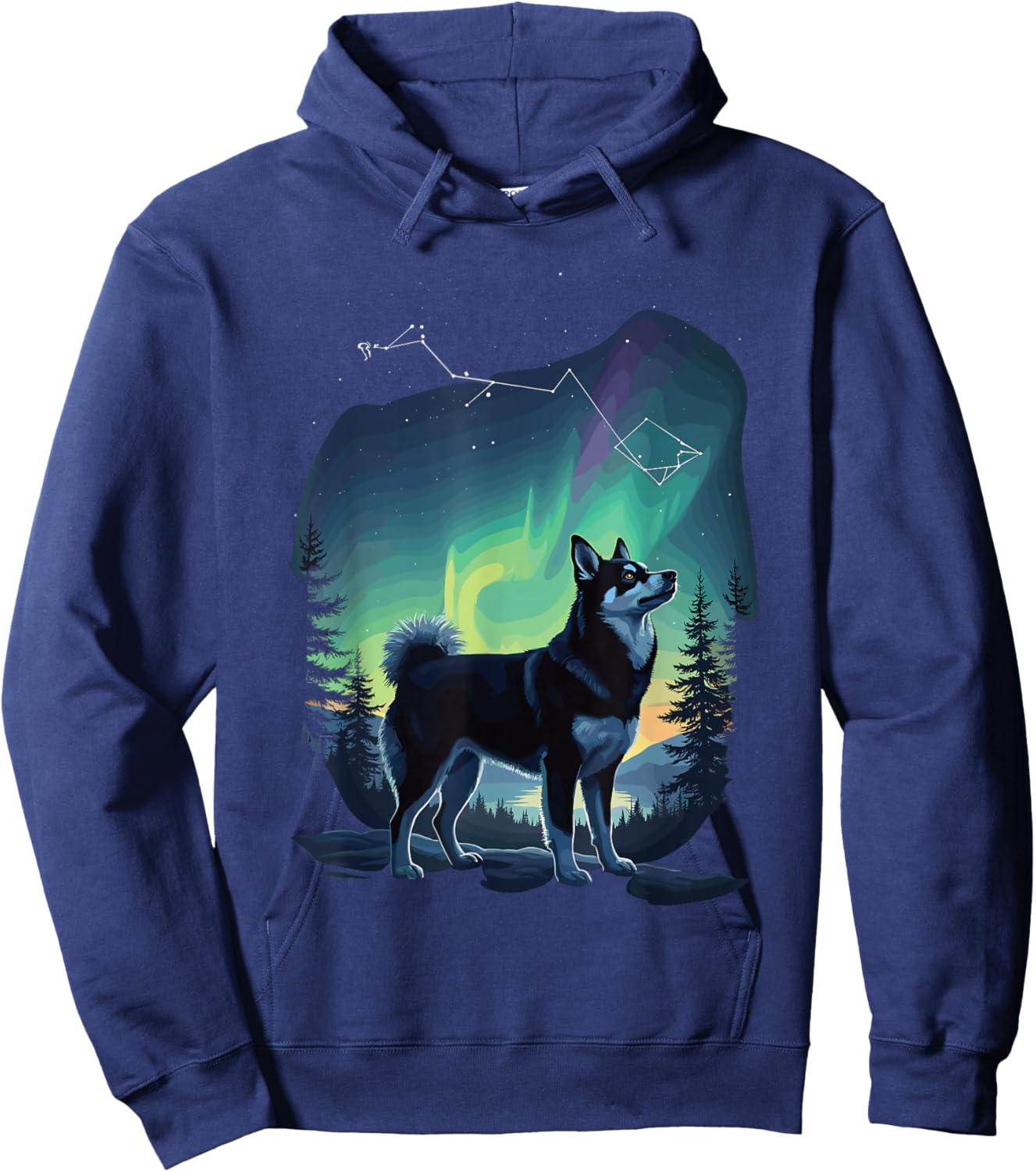 Alaskan Klee Kai Under Northern Lights Hoodie - Hoodie | Navy
