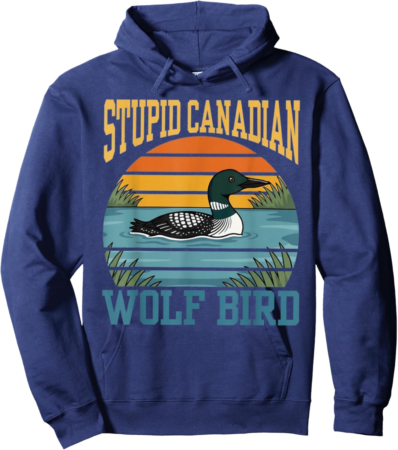 Stupid Canadian Wolf Bird Retro Sunset Hoodie - Hoodie | Navy