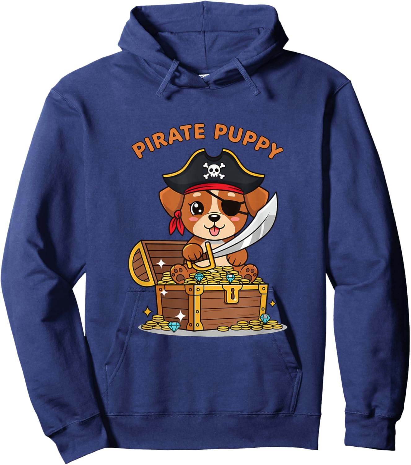 Pirate Puppy Dog with Treasure Chest Halloween Hoodie - Hoodie | Navy
