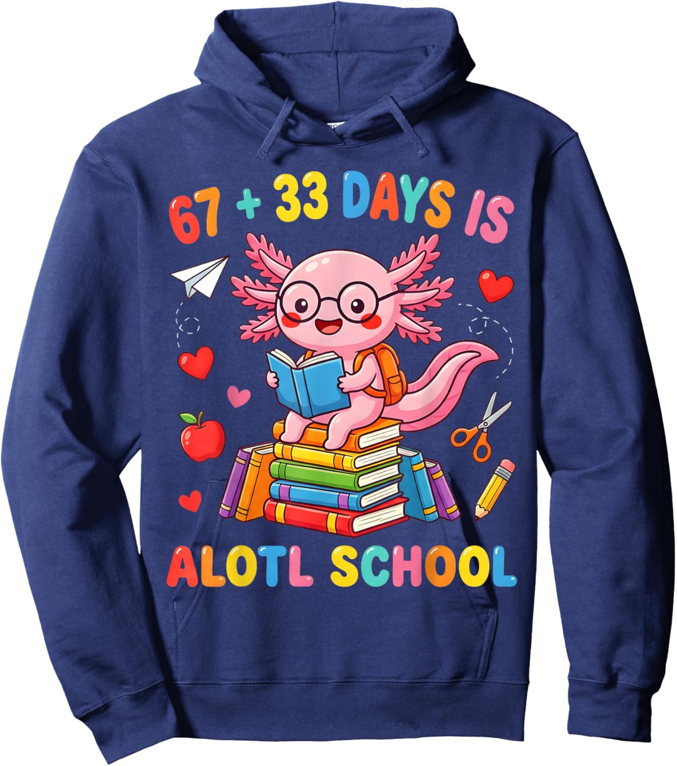 100 Days is Alotl School Axolotl Girls Kids Hoodie - Hoodie | Navy
