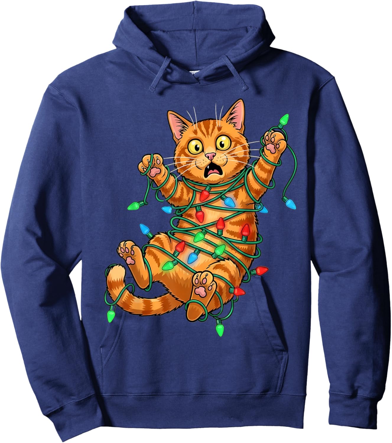 Funny Orange Cat Christmas Light Catmus Hoodie - Hoodie | Navy