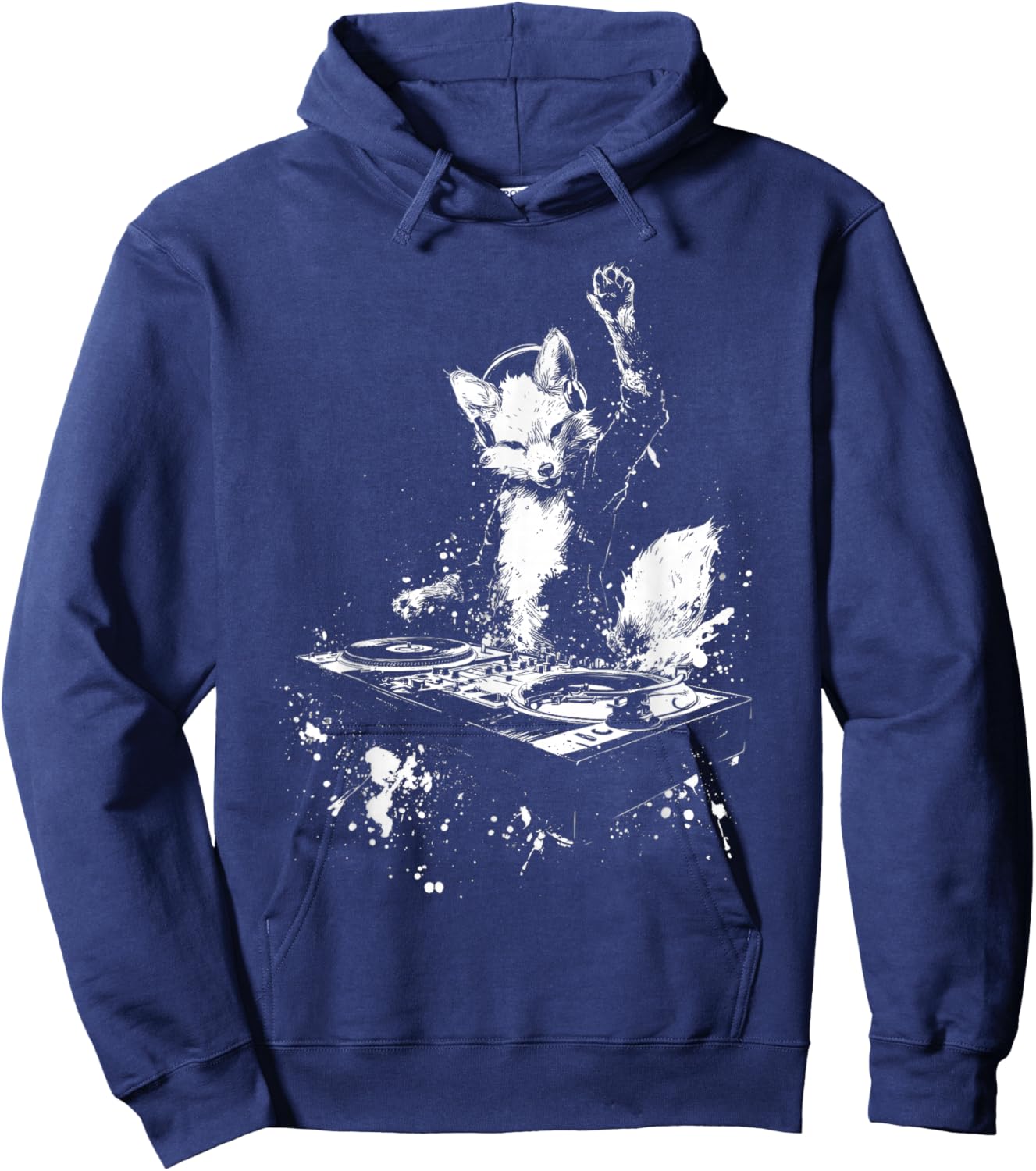 Funny Fox DJing Grunge Band Punk Rock - Graphic Hoodie - Hoodie | Navy