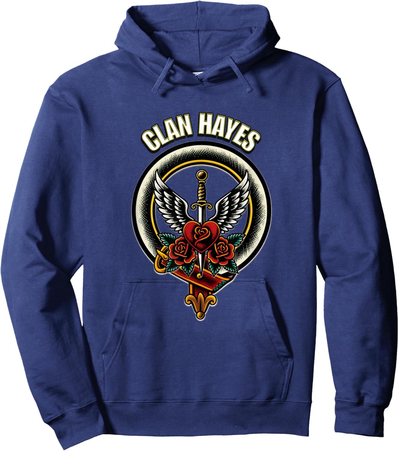 Clan Hayes Sword Heart Tattoo Style Design Hoodie - Hoodie | Navy