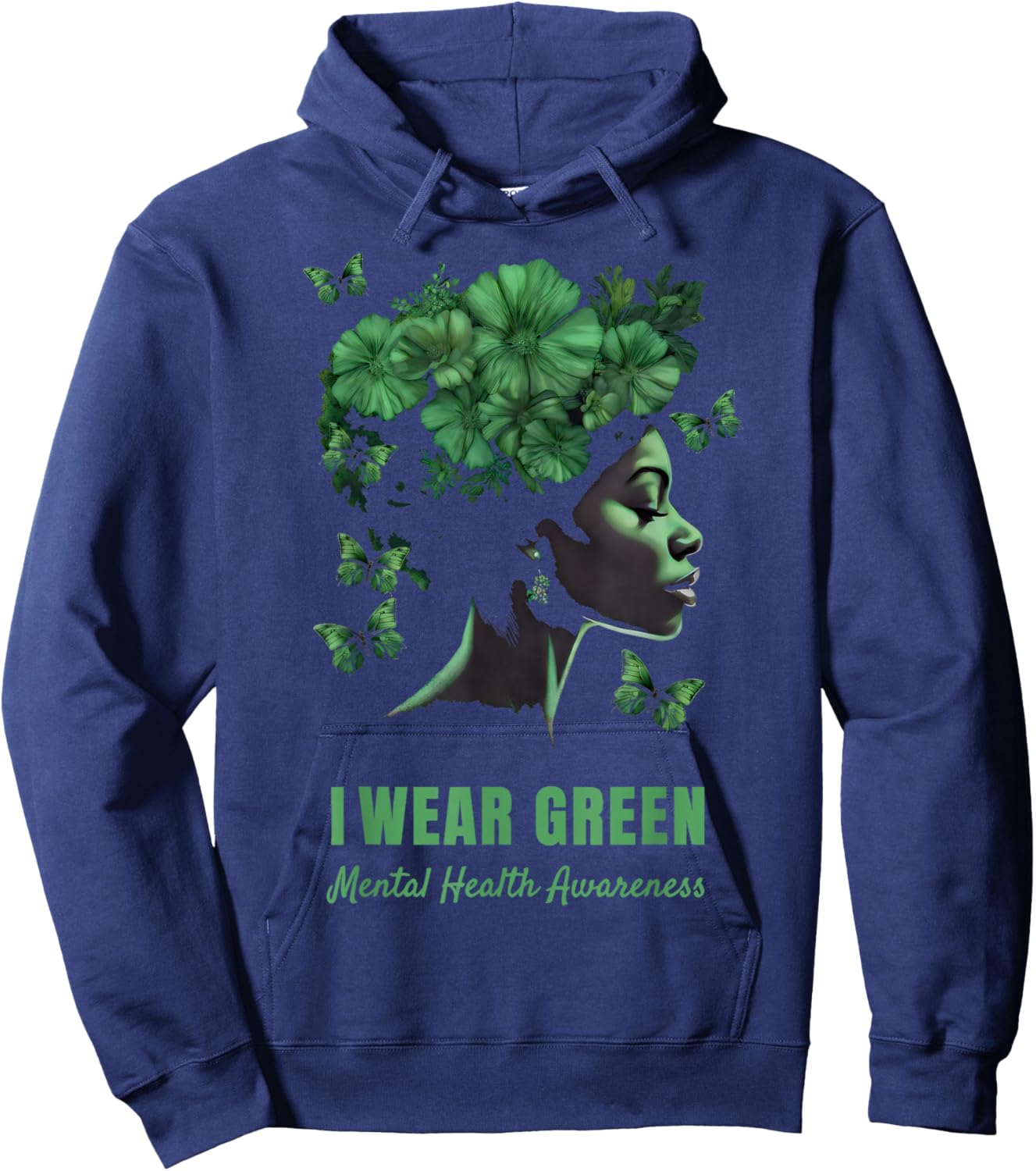 i Wear Green Mental Health Awareness Month Hoodie - Hoodie | Navy