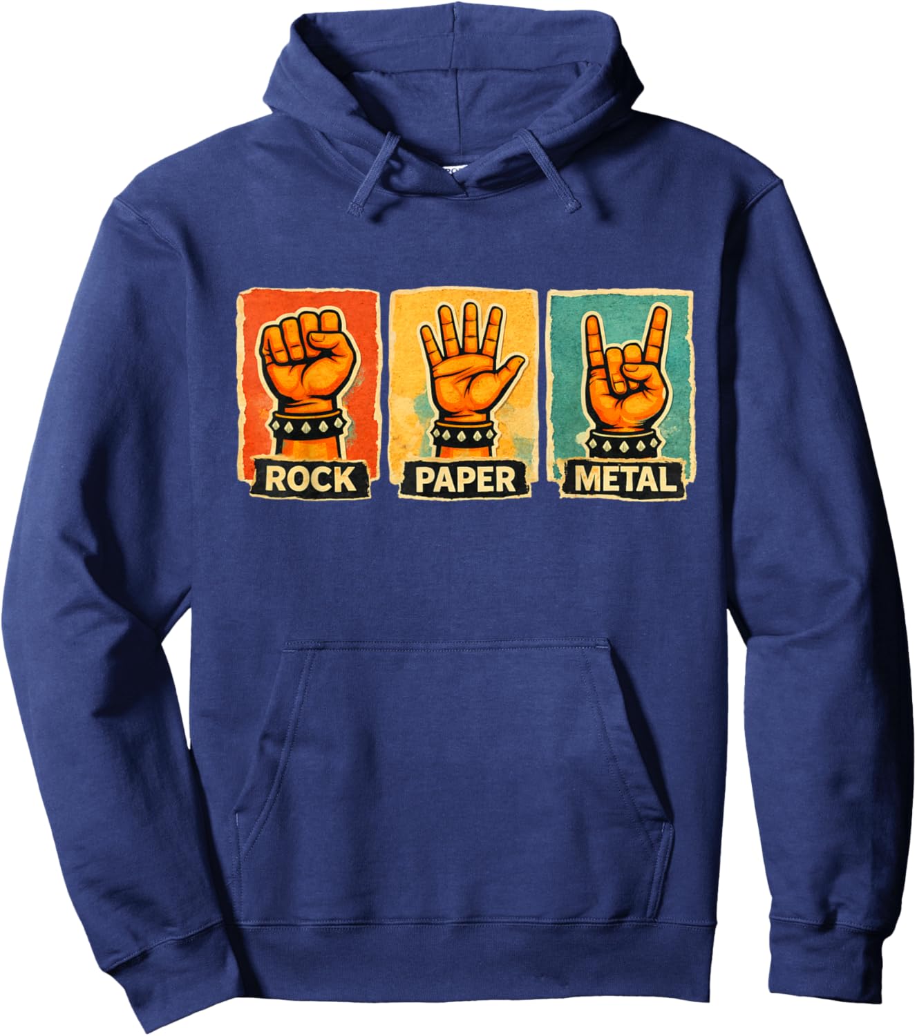Funny Rock Paper Metal Retro Music Lovers Joke Hoodie - Hoodie | Navy
