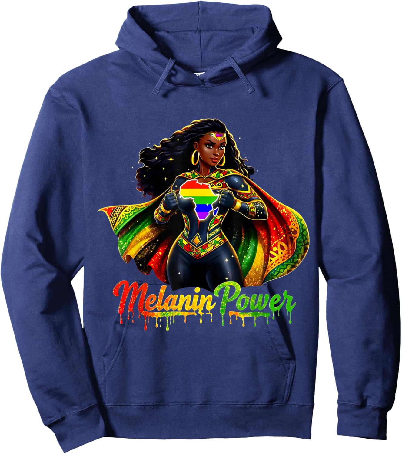 African Pride Strong Melanin Queen Black Woman Hoodie - Hoodie | Navy