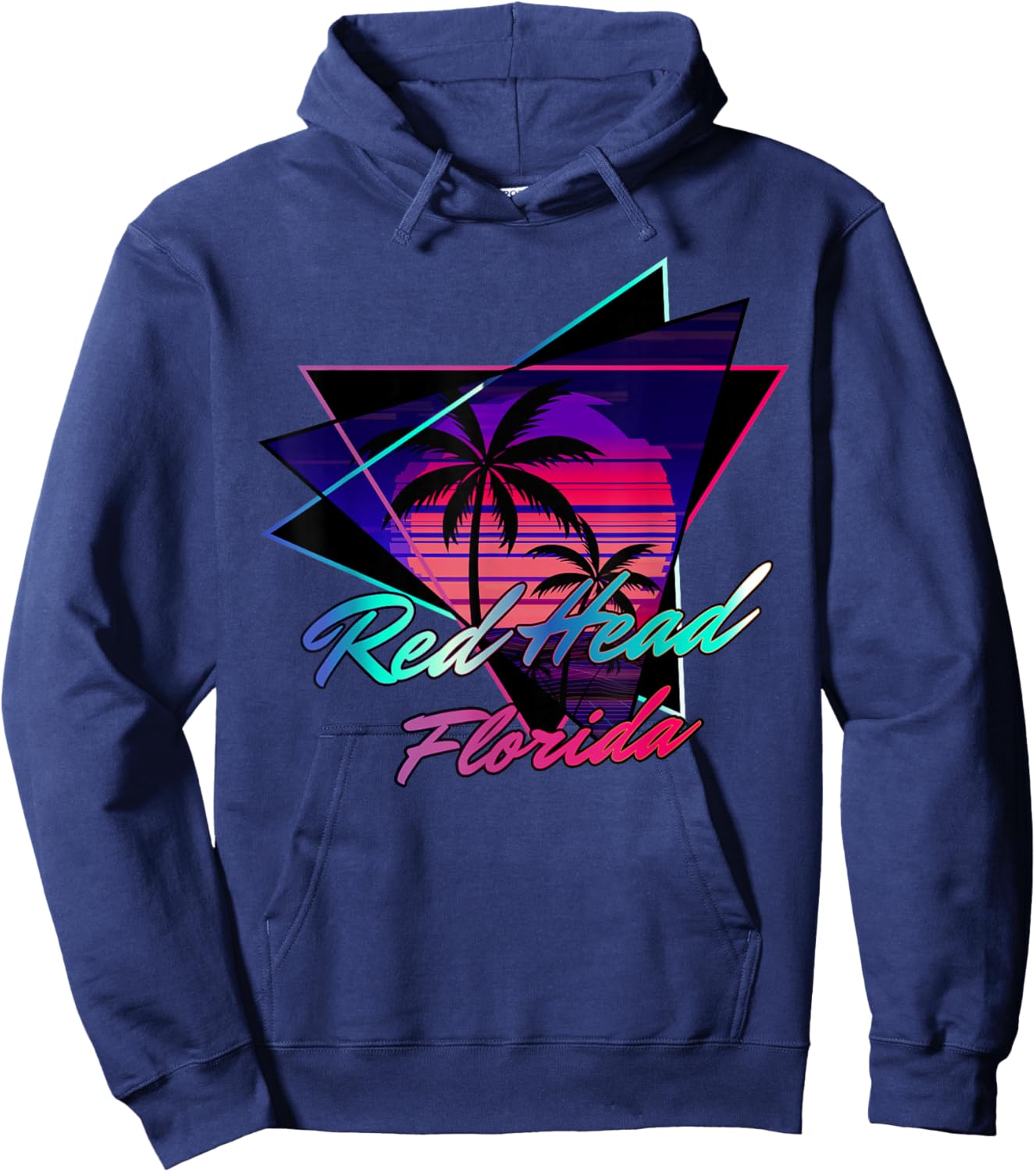 Red Head Florida Retro Sunset Synthwave Vibes Hoodie - Hoodie | Navy