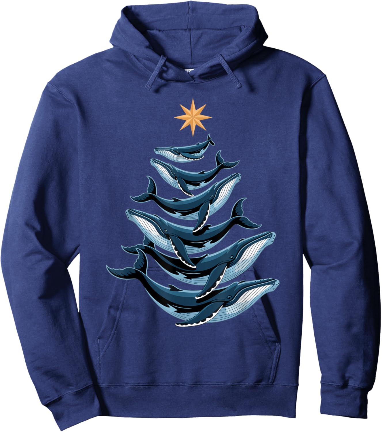 Humpback Whales Christmas Tree Hoodie - Hoodie | Navy