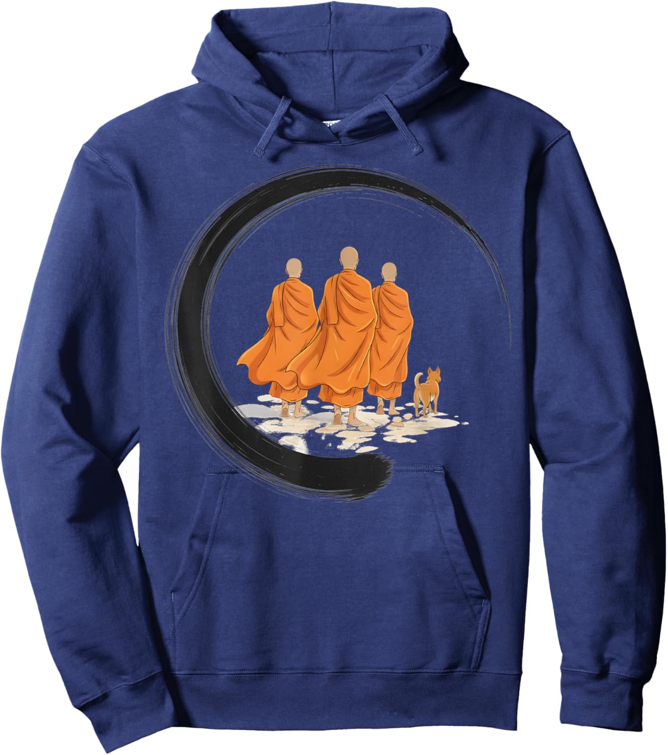 Retro Peace Walking Monks Minimalist Zen Art Hoodie - Hoodie | Navy