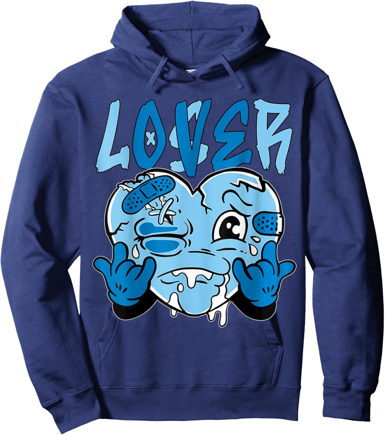 Blue Loser Lover Blue Drip Heart Matching Women Hoodie - Hoodie | Navy