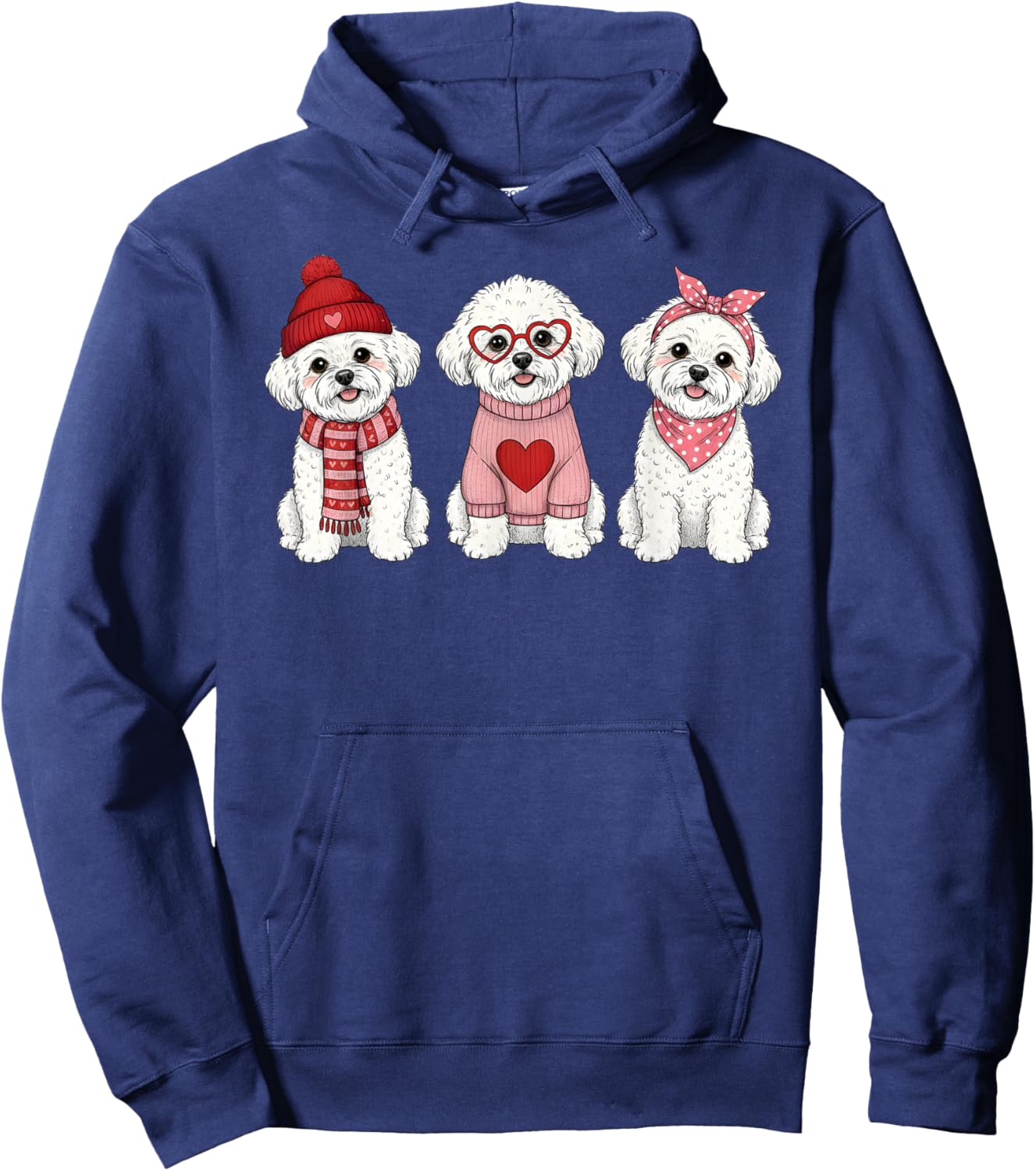 Cute Bichon Frise Valentine Dog Hoodie - Hoodie | Navy
