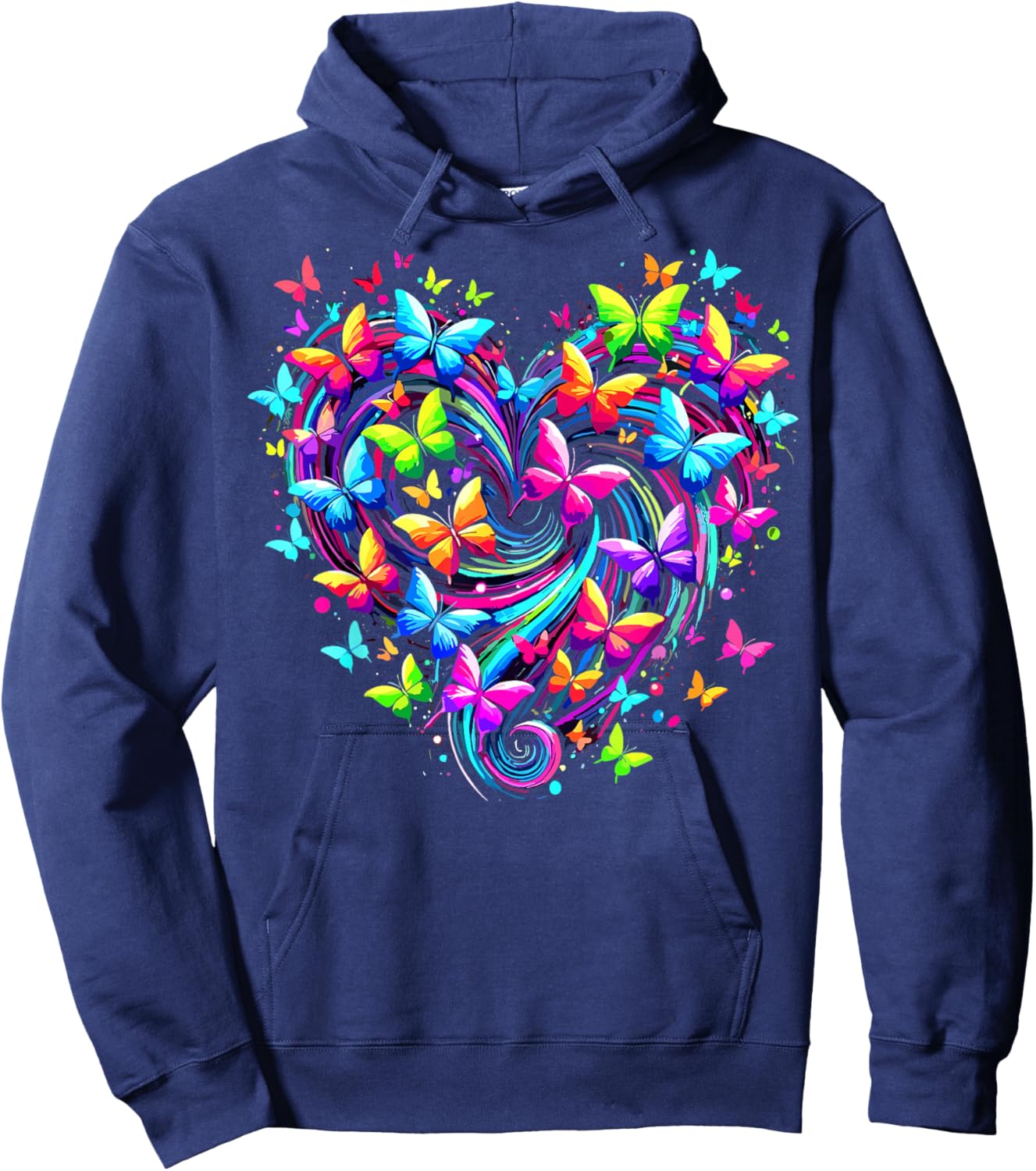 Colorful Butterfly Heart Nature Hoodie - Hoodie | Navy