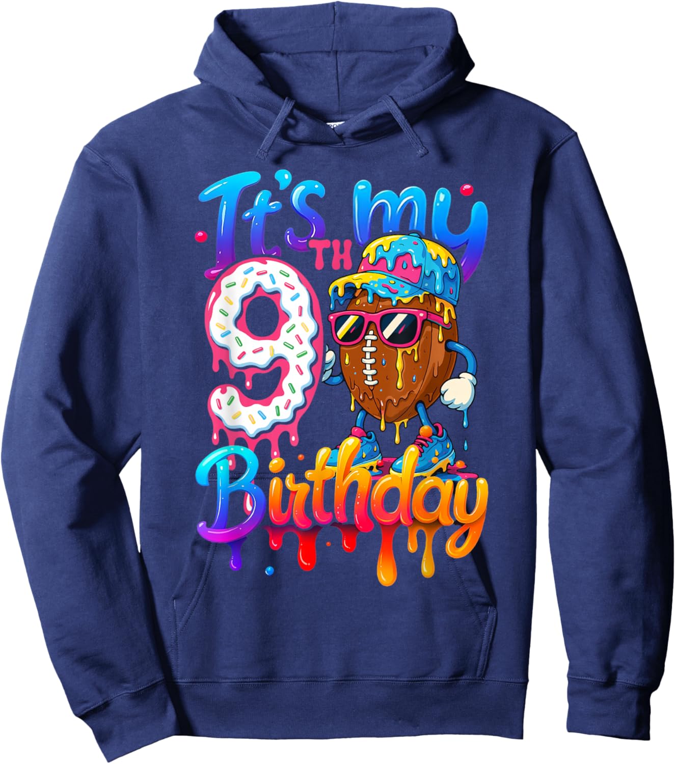 It's My 9th Birthday Football Ice Cream Drip Hoodie - Hoodie | Navy