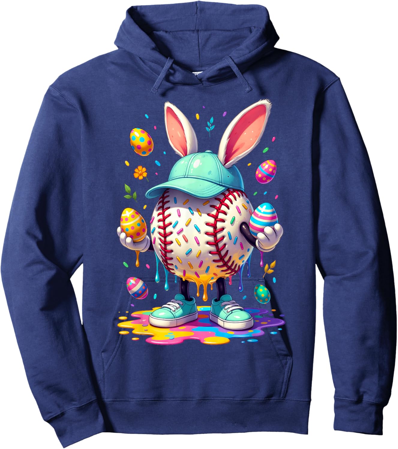 Easter Baseball Drip Easter Bunny Boys Women Hoodie - Hoodie | Navy