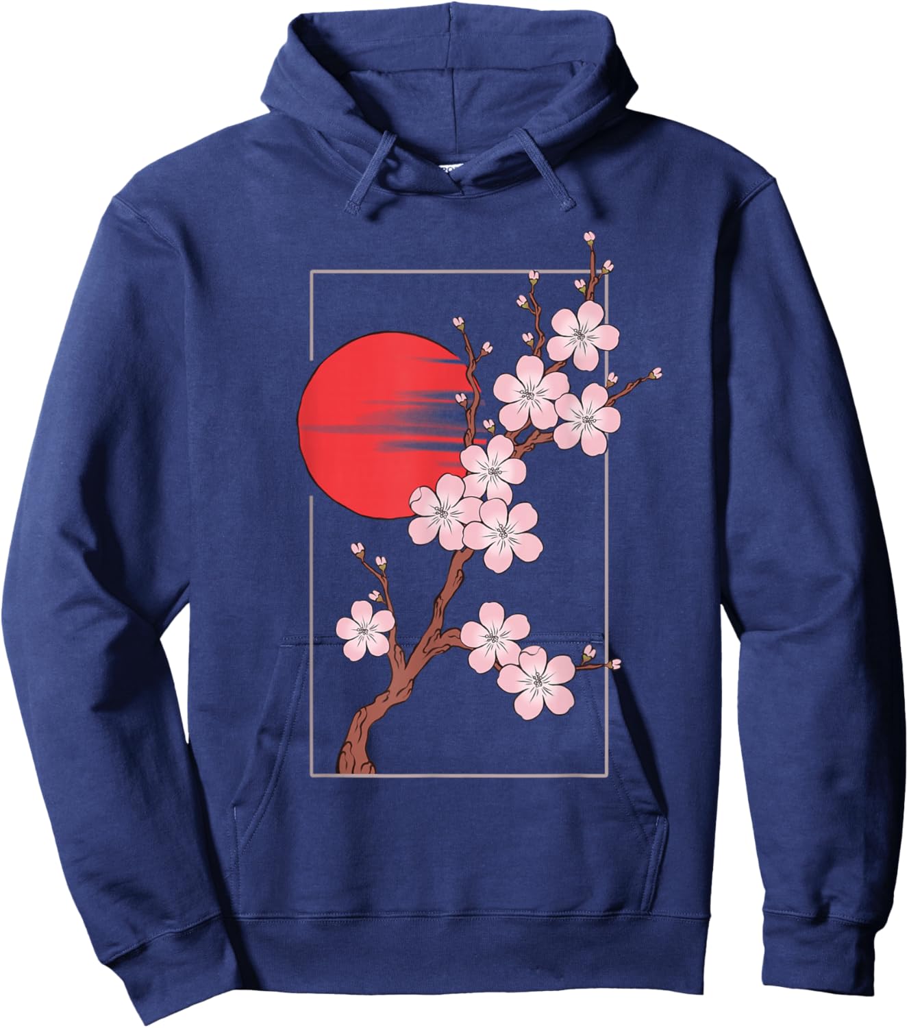 Japanese Cherry Blossom Graphic with Sun Hoodie - Hoodie | Navy