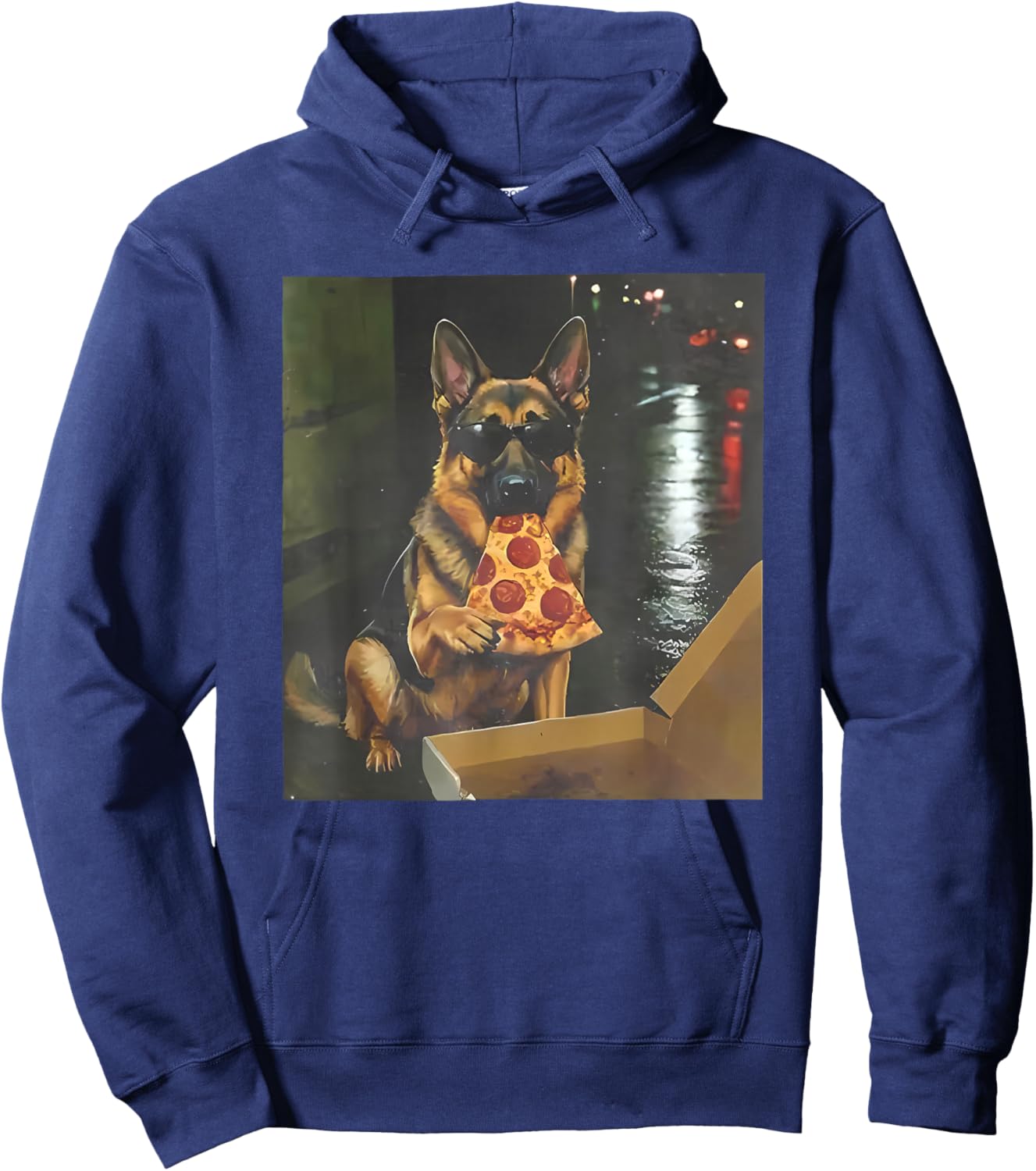 Dog Eating Pizza Funny German Shepherd Meme Hoodie - Hoodie | Navy