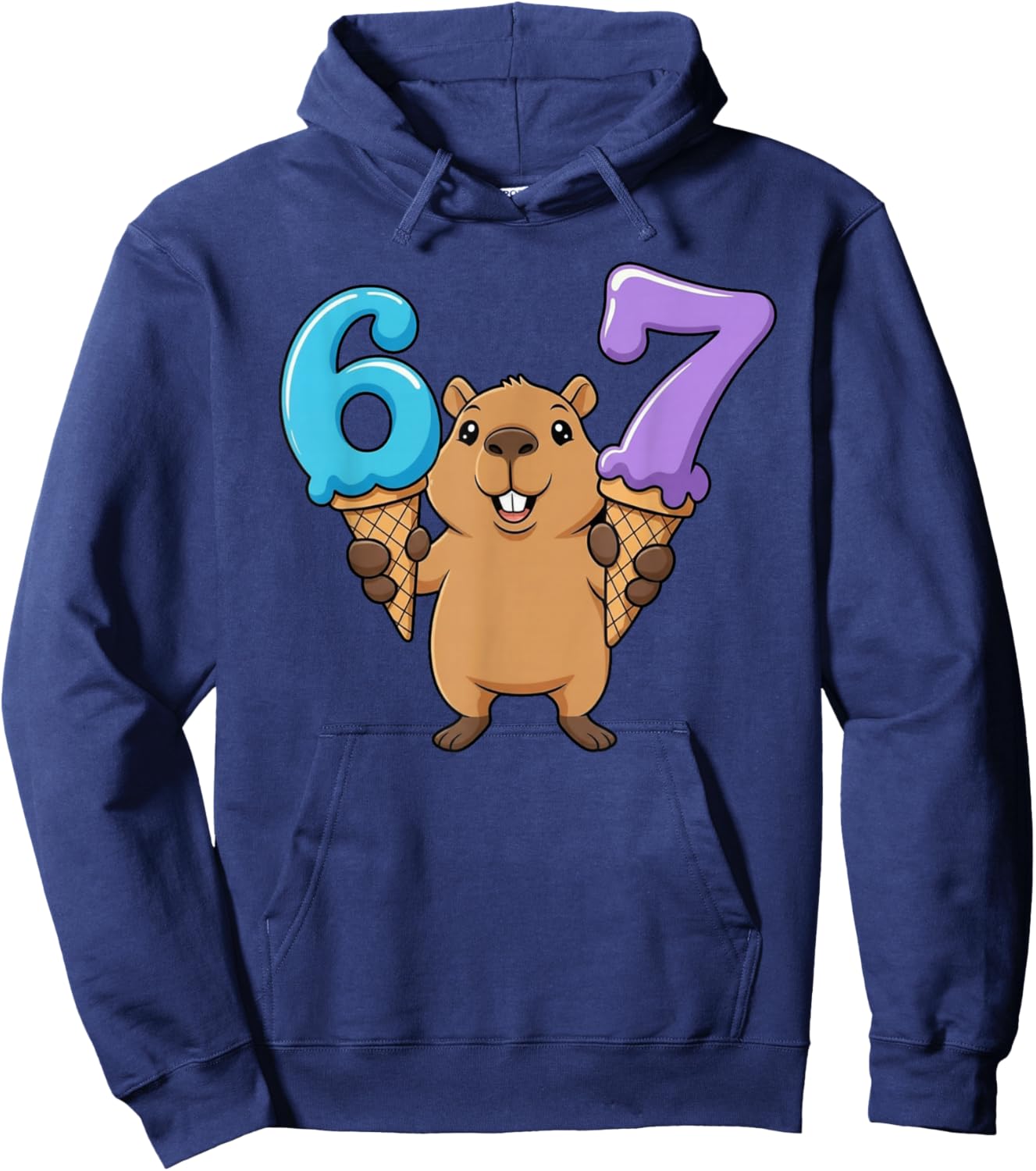 67 Capybara Six Seven Ice Cream Drip Funny Hoodie - Hoodie | Navy